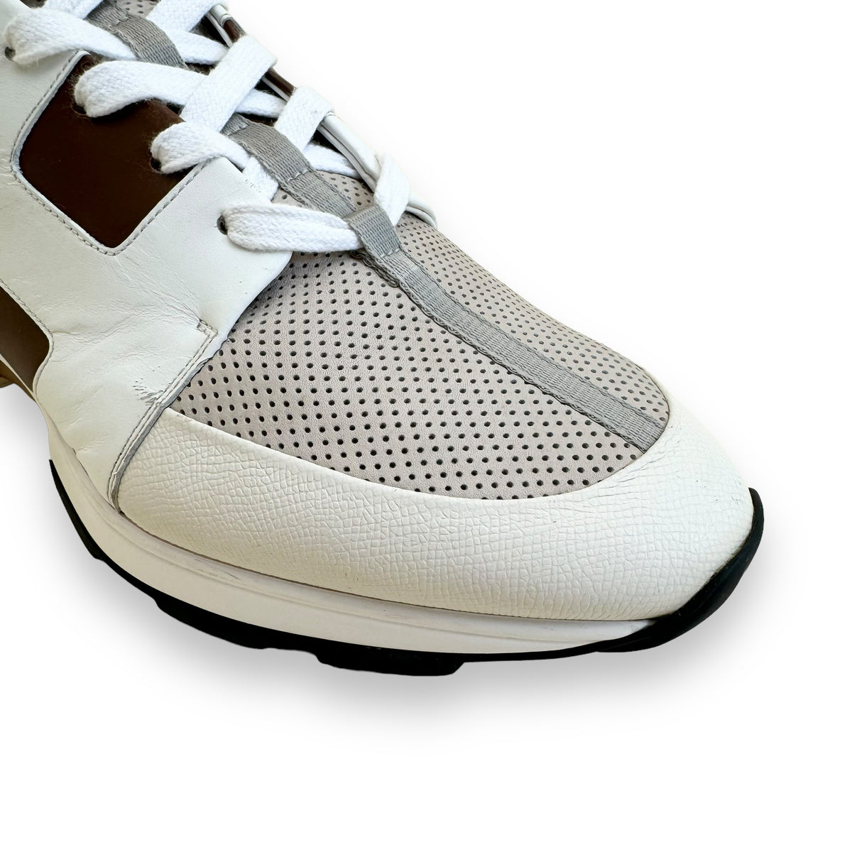 HERMES LEATHER MATCH RUNNER SNEAKER WHITE / TAN UK9.5