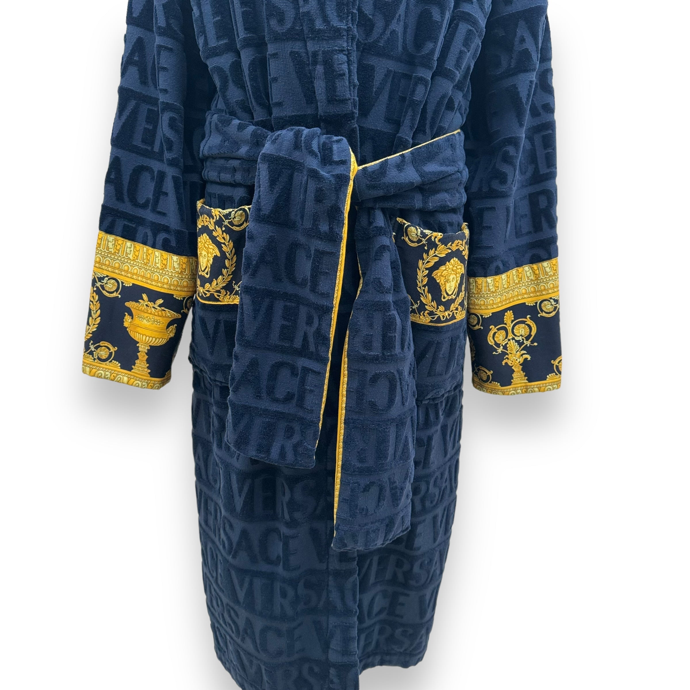 VERSACE BAROQUE BATHROBE NAVY / GOLD XL