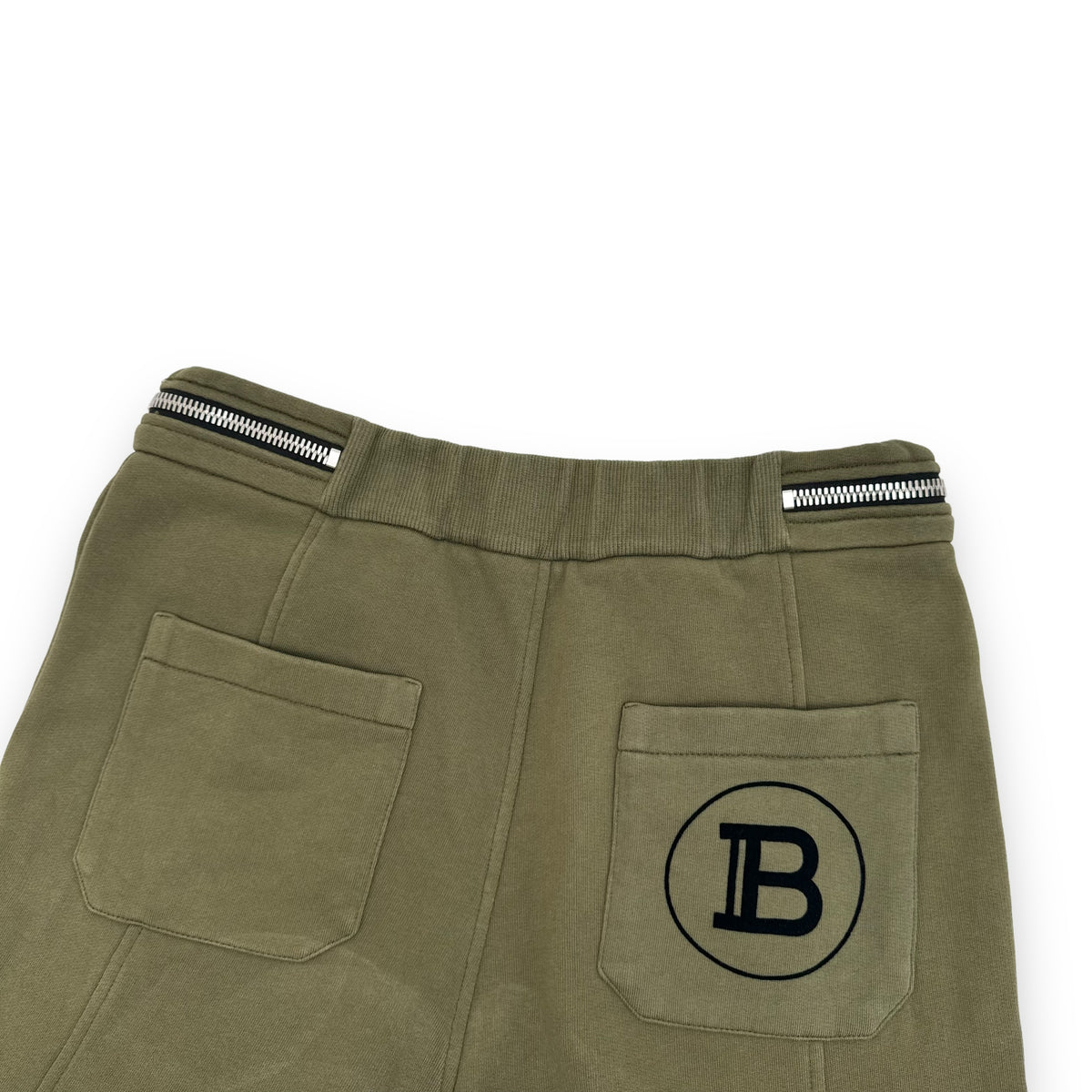 BALMAIN LOGO PATCH RIBBED LOUNGE PANTS KHAKI M
