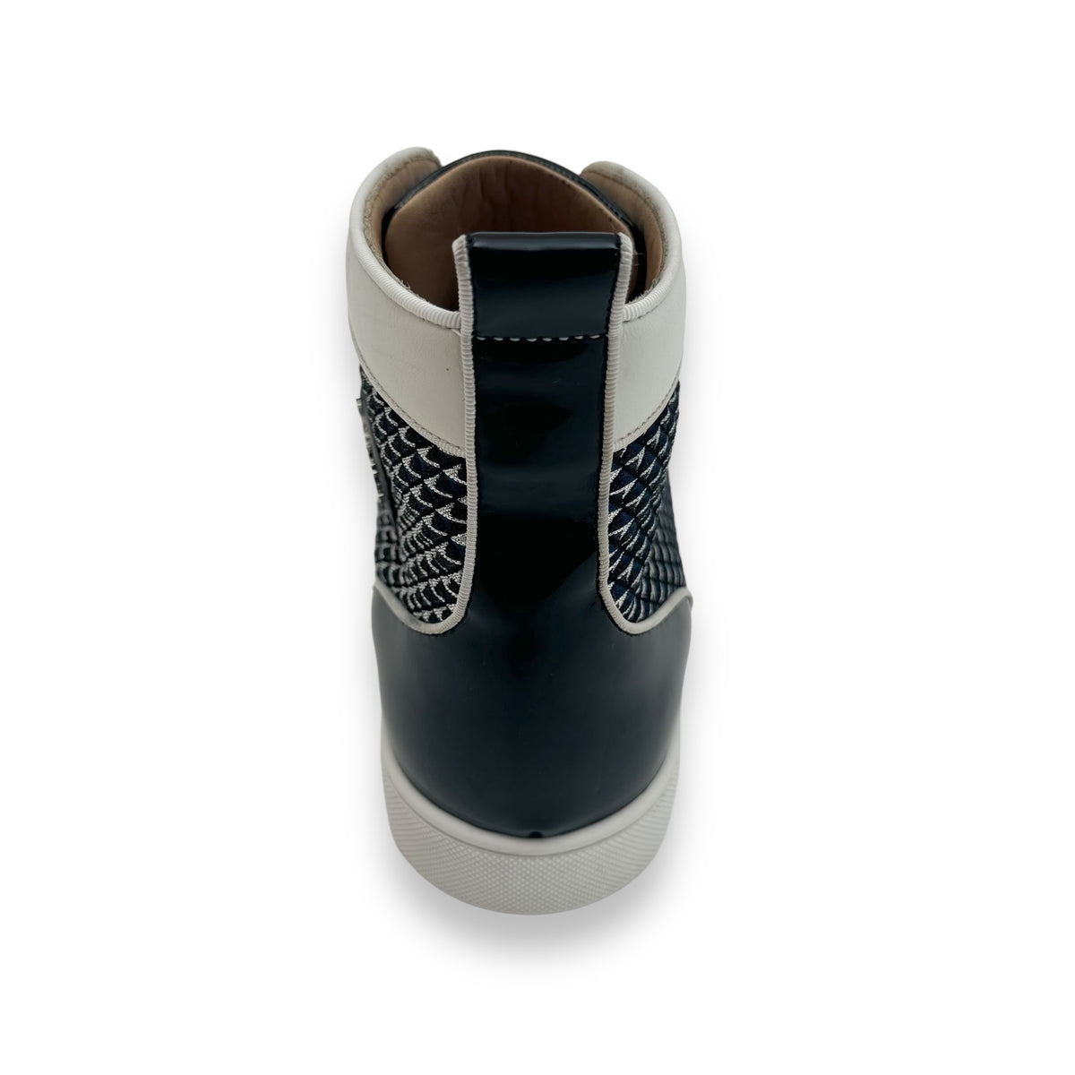 CHRISTIAN LOUBOUTIN LOUIS JUNIOR SPIKES HIGH TOP SNEAKER WHITE / NAVY UK11