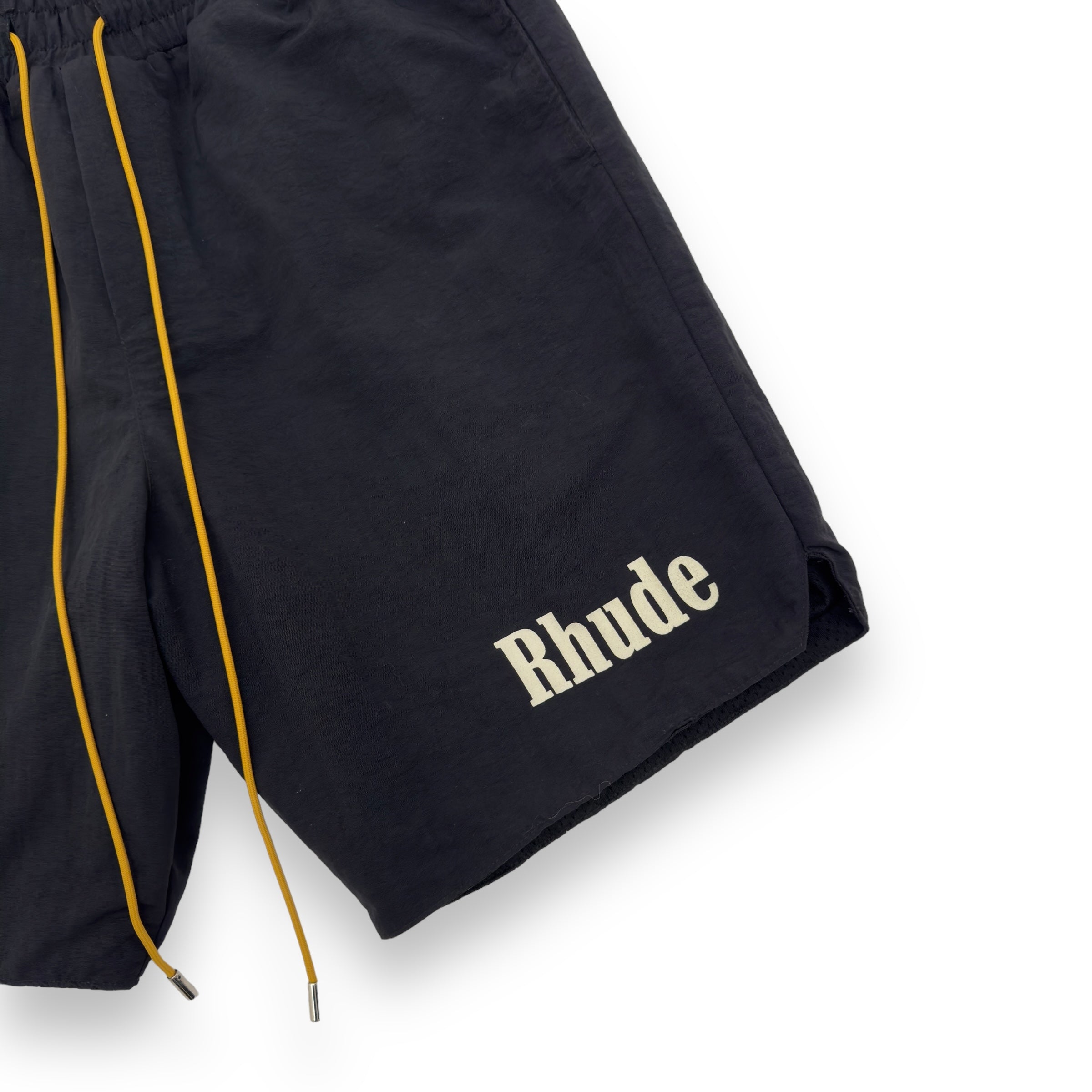 RHUDE LOGO NYLON SHORTS BLACK / WHITE M
