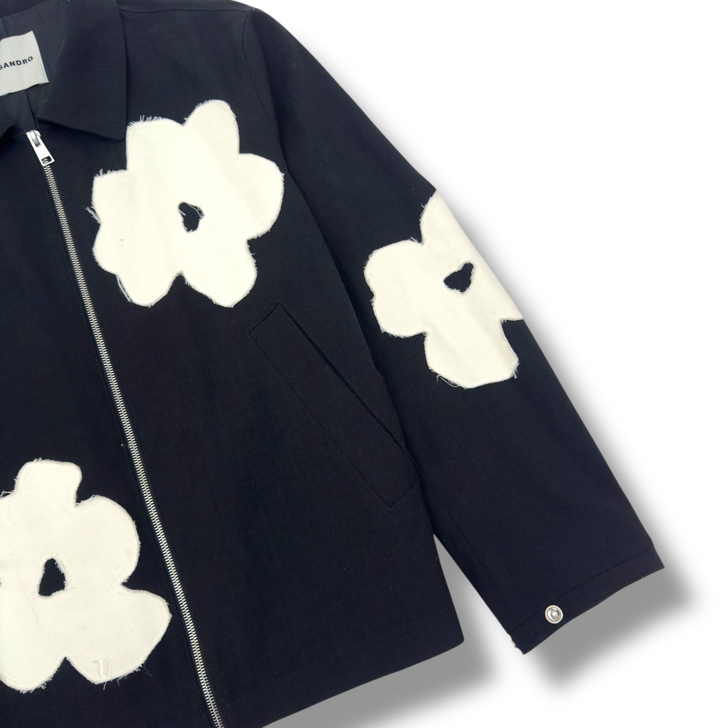 SANDRO PARIS FLOWER MOTIF ZIP UP JACKET BLACK / WHITE M