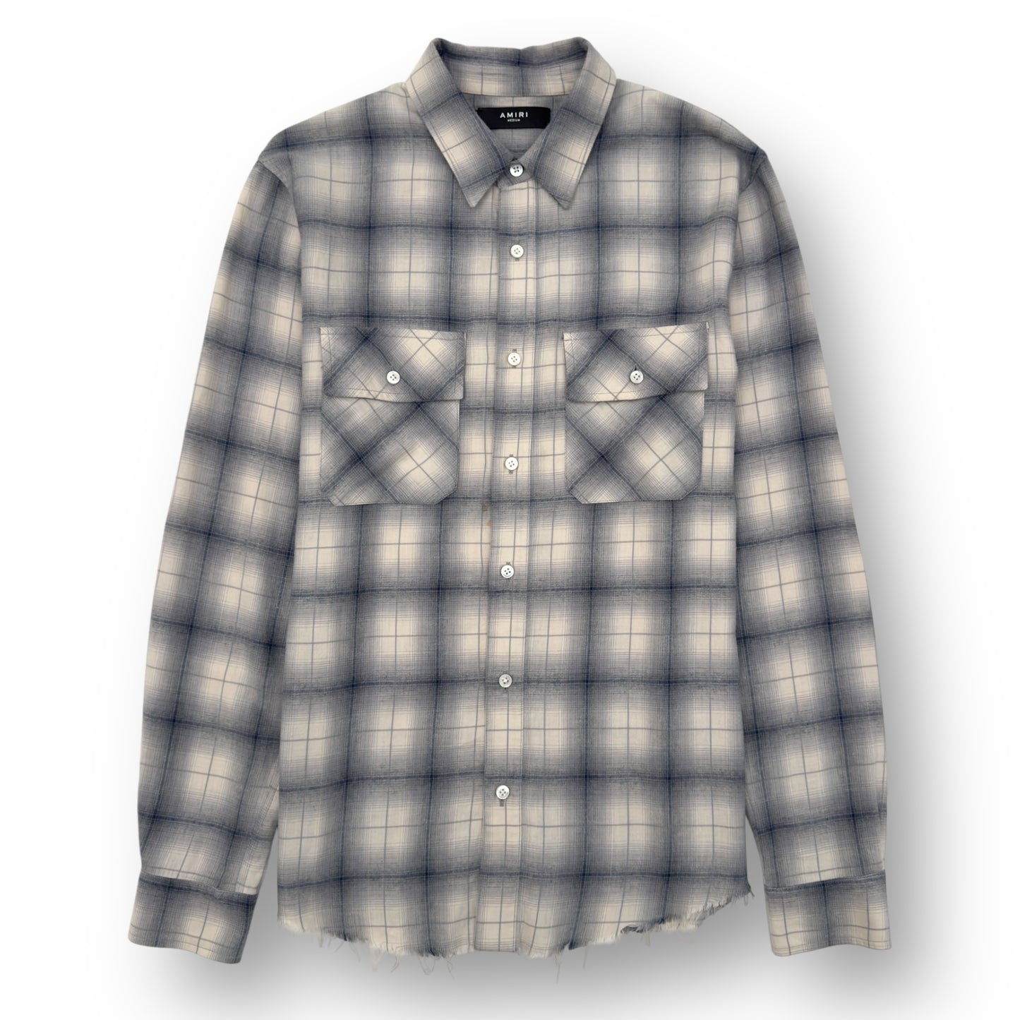 AMIRI FLANNEL LOGO APPLIQUÉ BRUSHED COTTON SHIRT BLUE / BLACK M