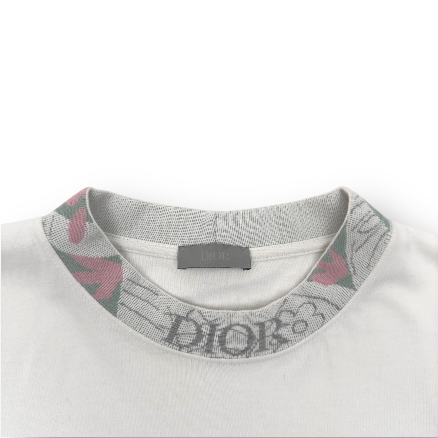 DIOR EMBROIDERED LOGO MOTIF NECK COTTON T-SHIRT L