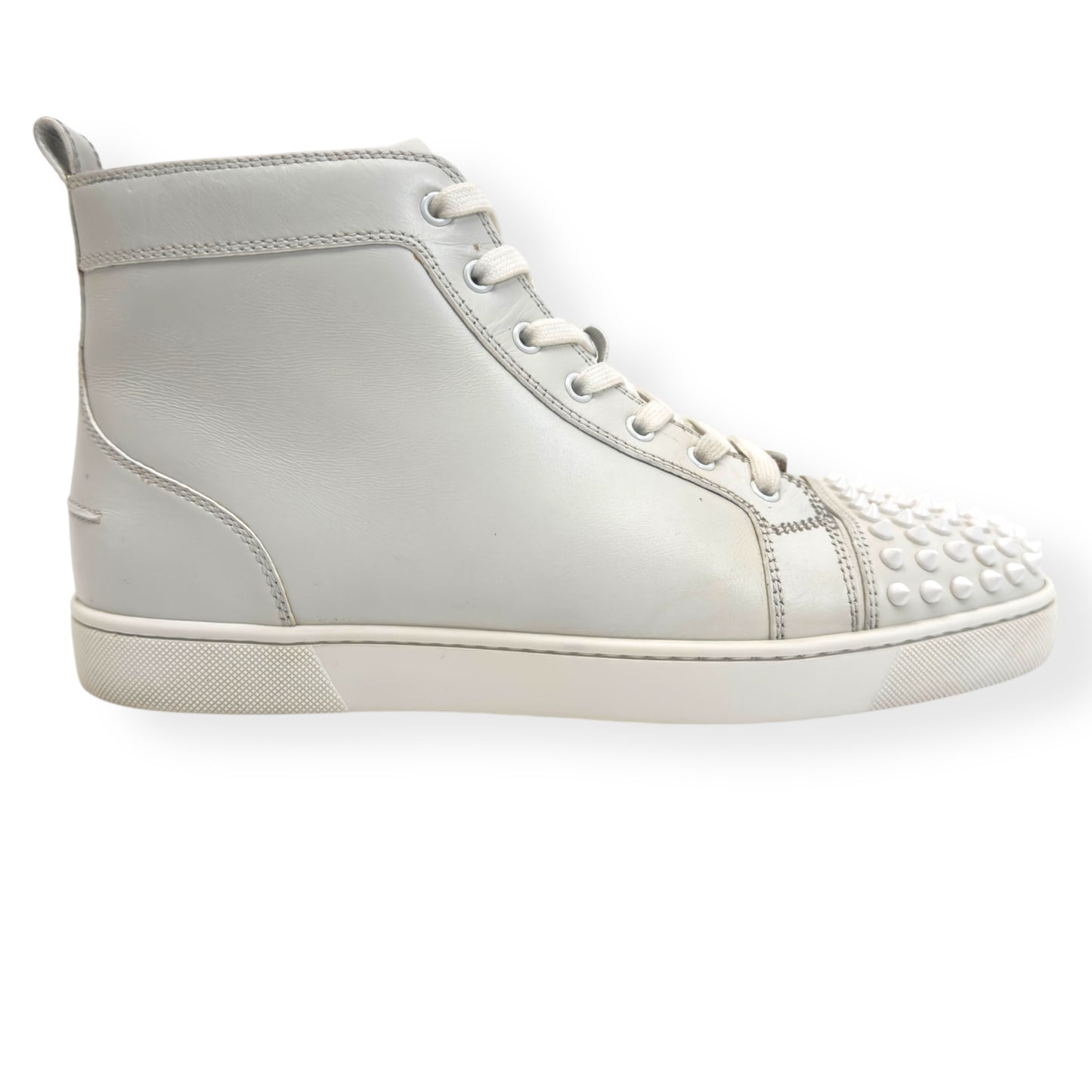 CHRISTIAN LOUBOUTIN LOU SPIKE FLAT CALF HIGH TOP SNEAKER WHITE UK10.5