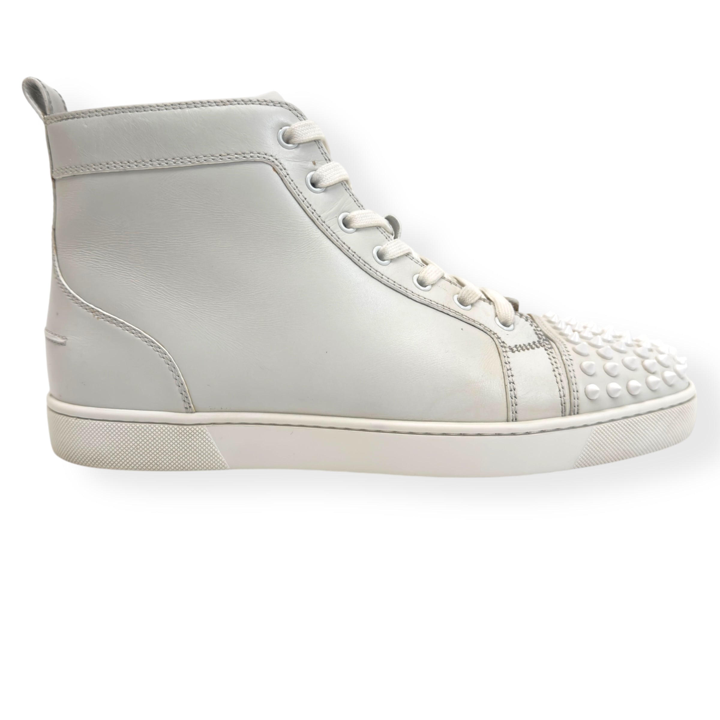 CHRISTIAN LOUBOUTIN LOU SPIKE FLAT CALF HIGH TOP SNEAKER WHITE UK10.5
