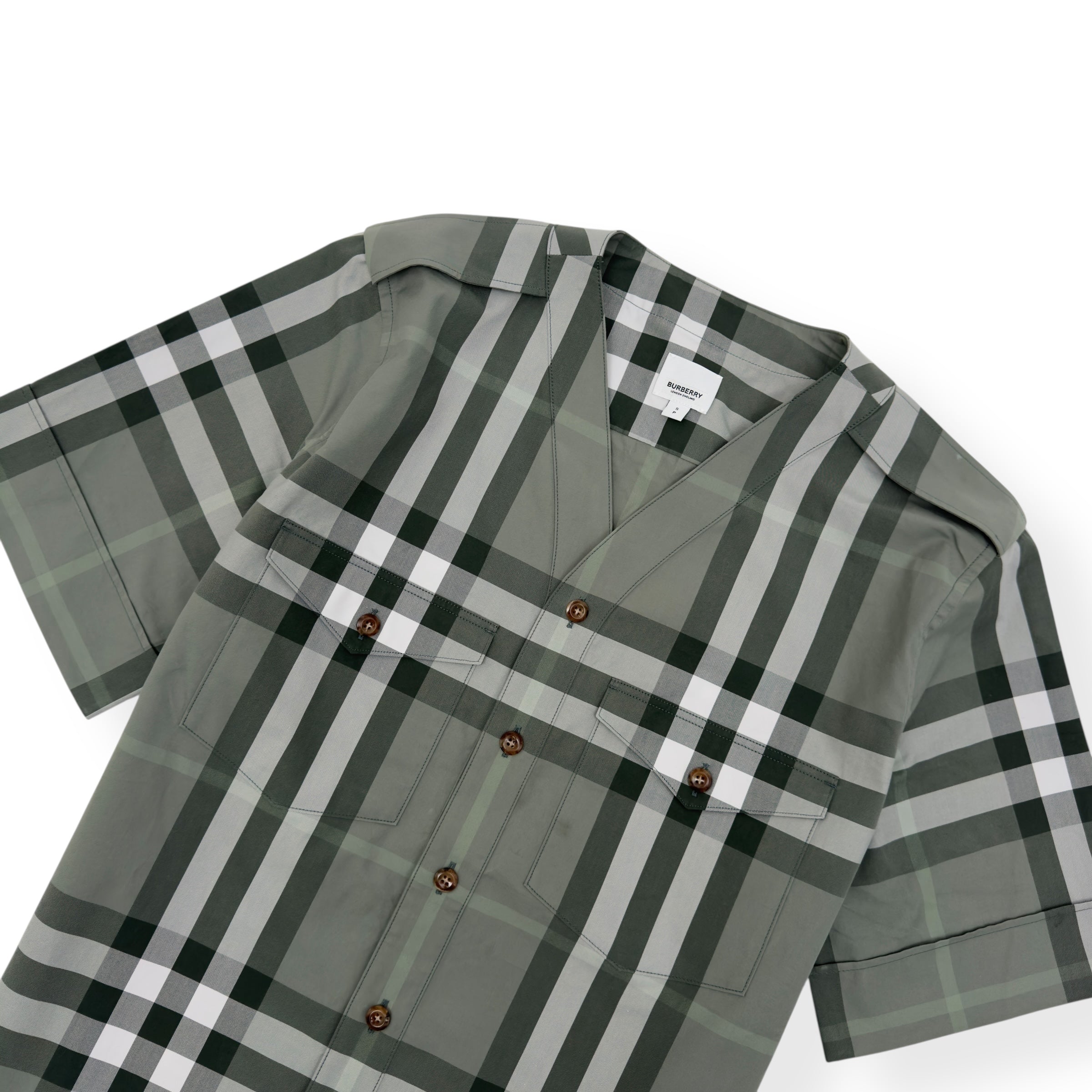 BURBERRY OVERSIZED TARTAN-CHECKERED SHORT SLEEVE SHIRT GREEN S