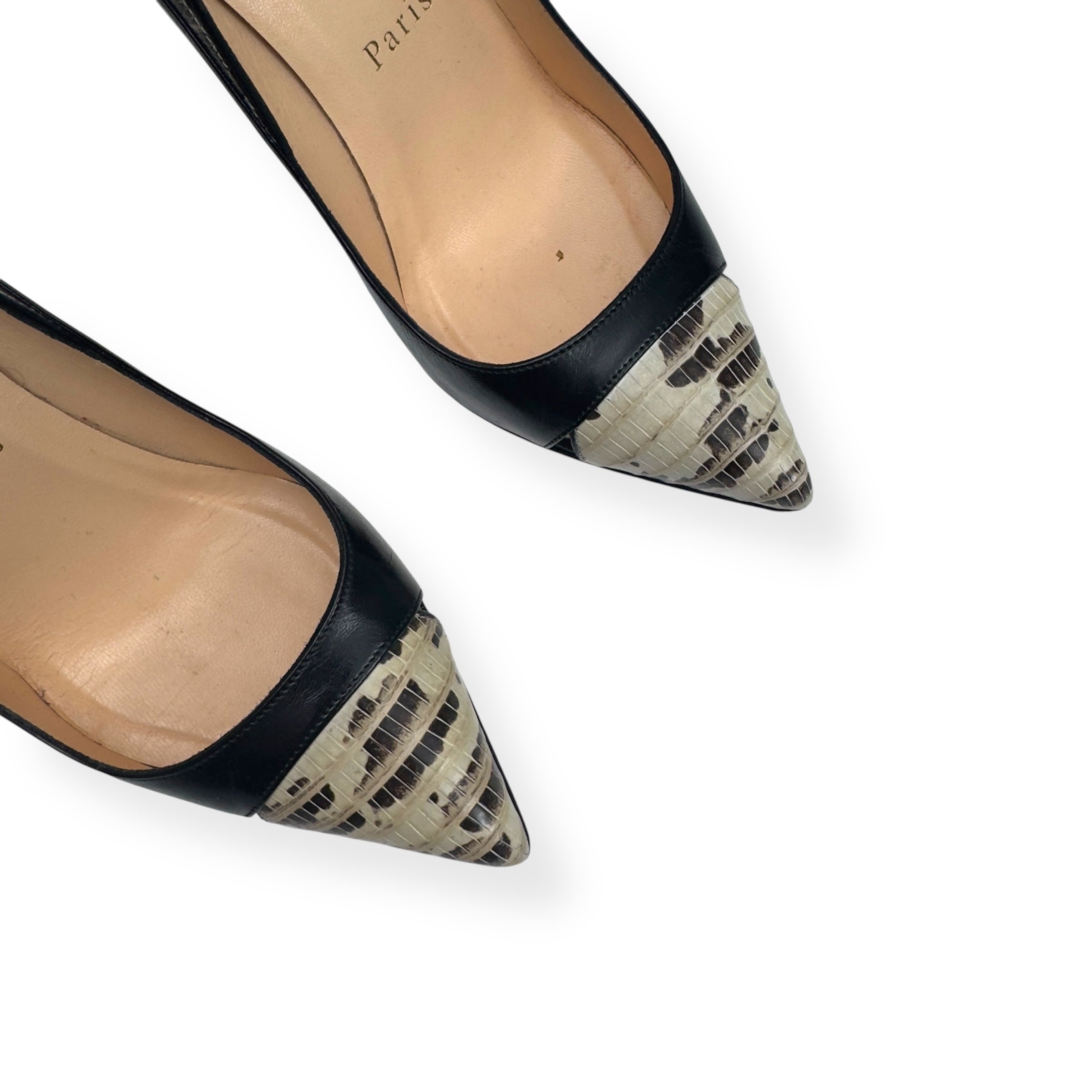 CHRISTIAN LOUBOUTIN PIGALLE WATER SNAKE TOE CAP CUT OUT PUMPS BLACK 36 / UK3