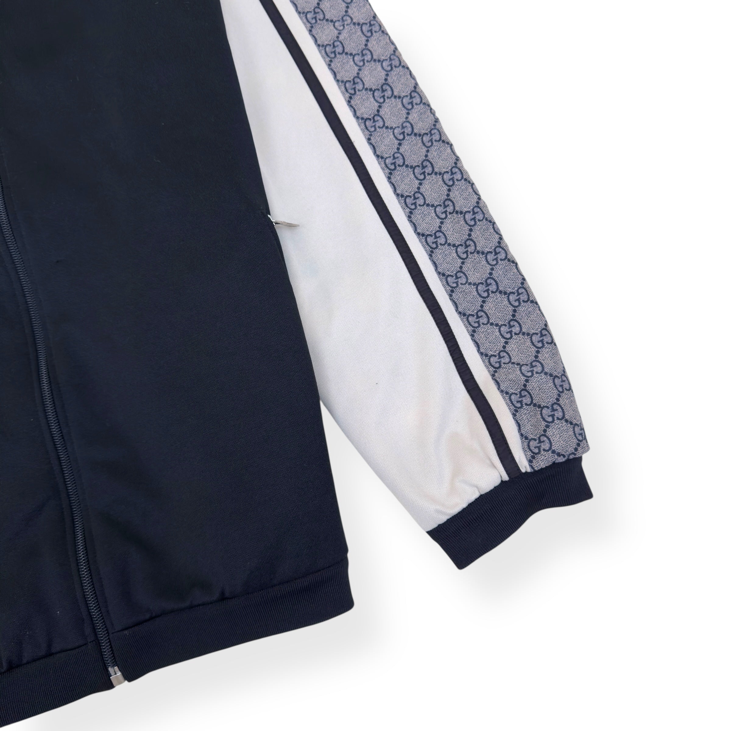 GUCCI OVERSIZE TECHNICAL JERSEY ZIP TRACK JACKET BLACK / WHITE S