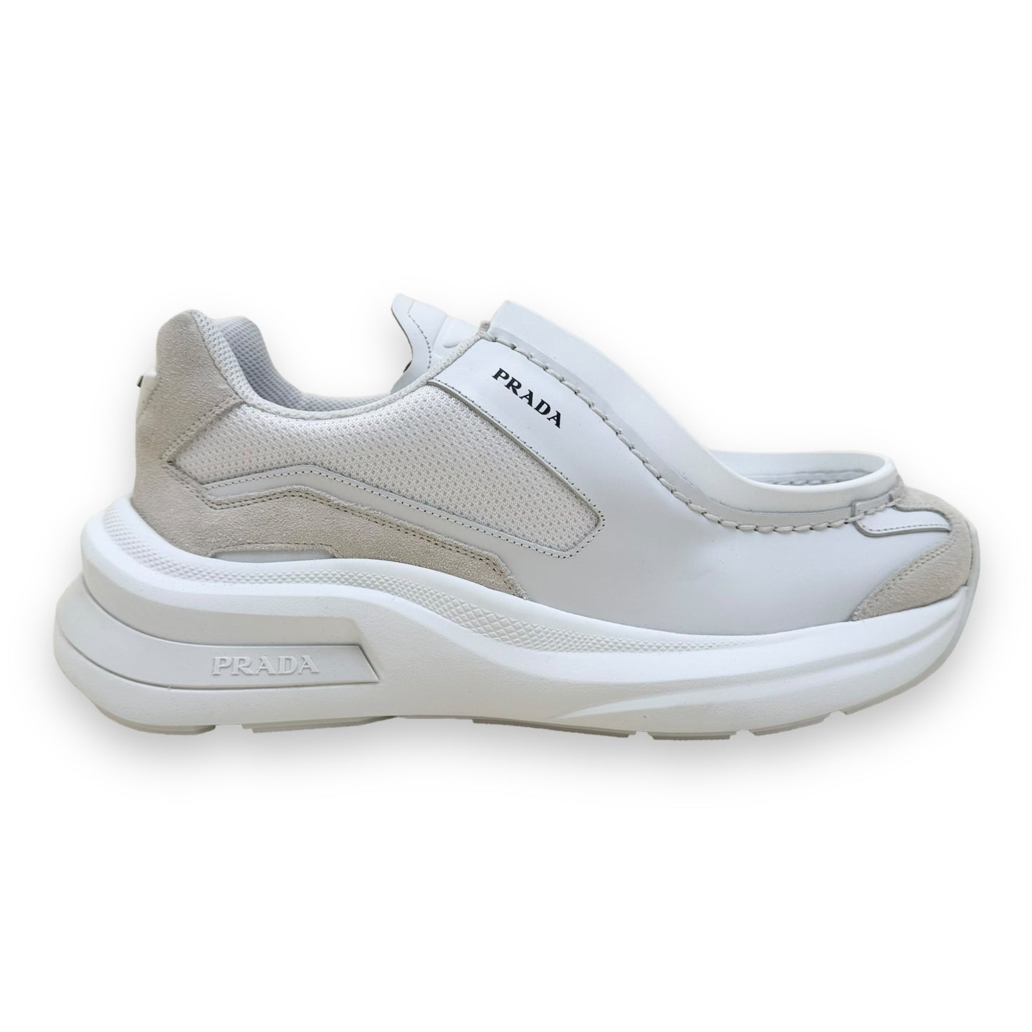 PRADA SYSTEME BRUSHED LEATHER SNEAKER WHITE UK9.5