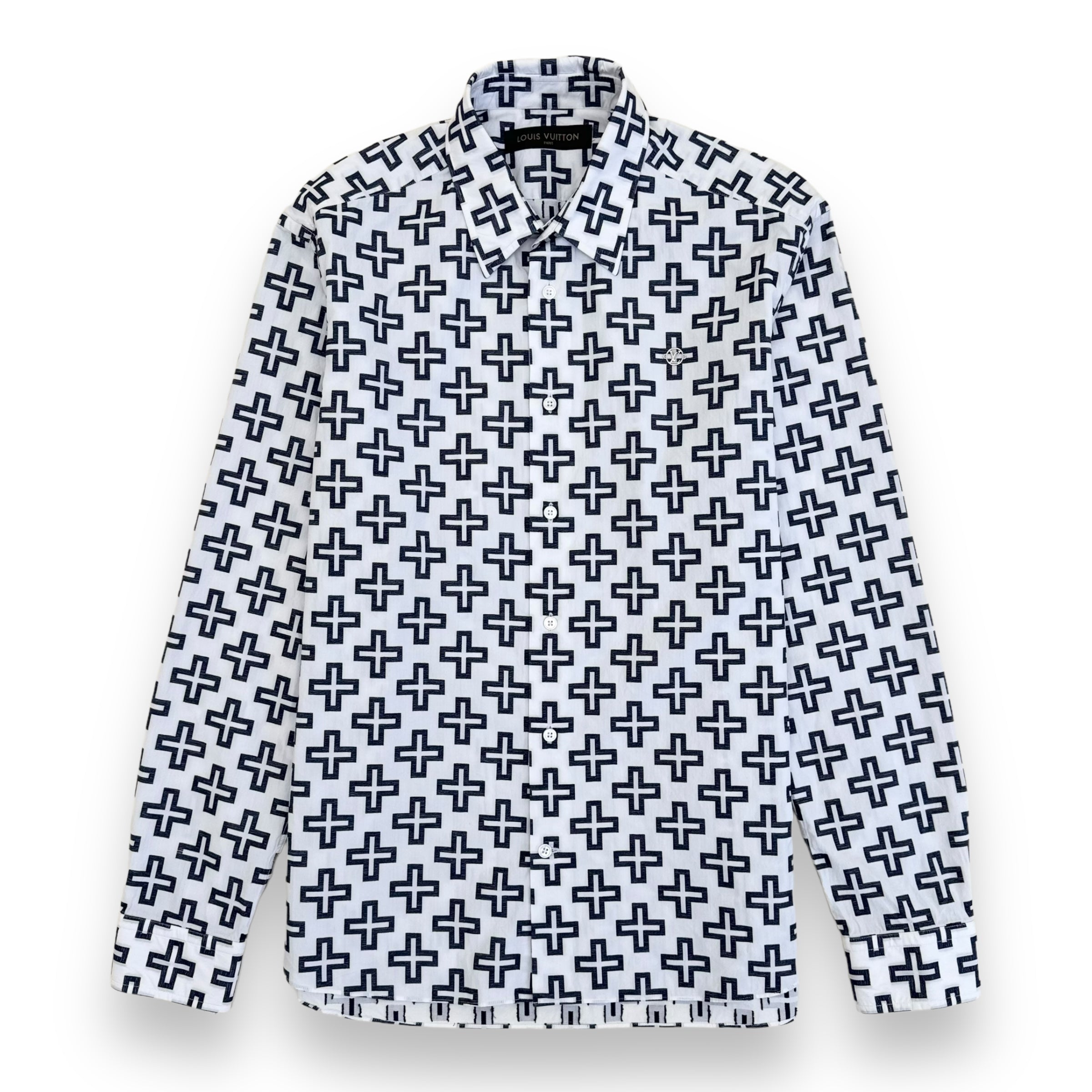 LOUIS VUITTON LV CROSS LONG SLEEVE SHIRT WHITE / BLUE XL