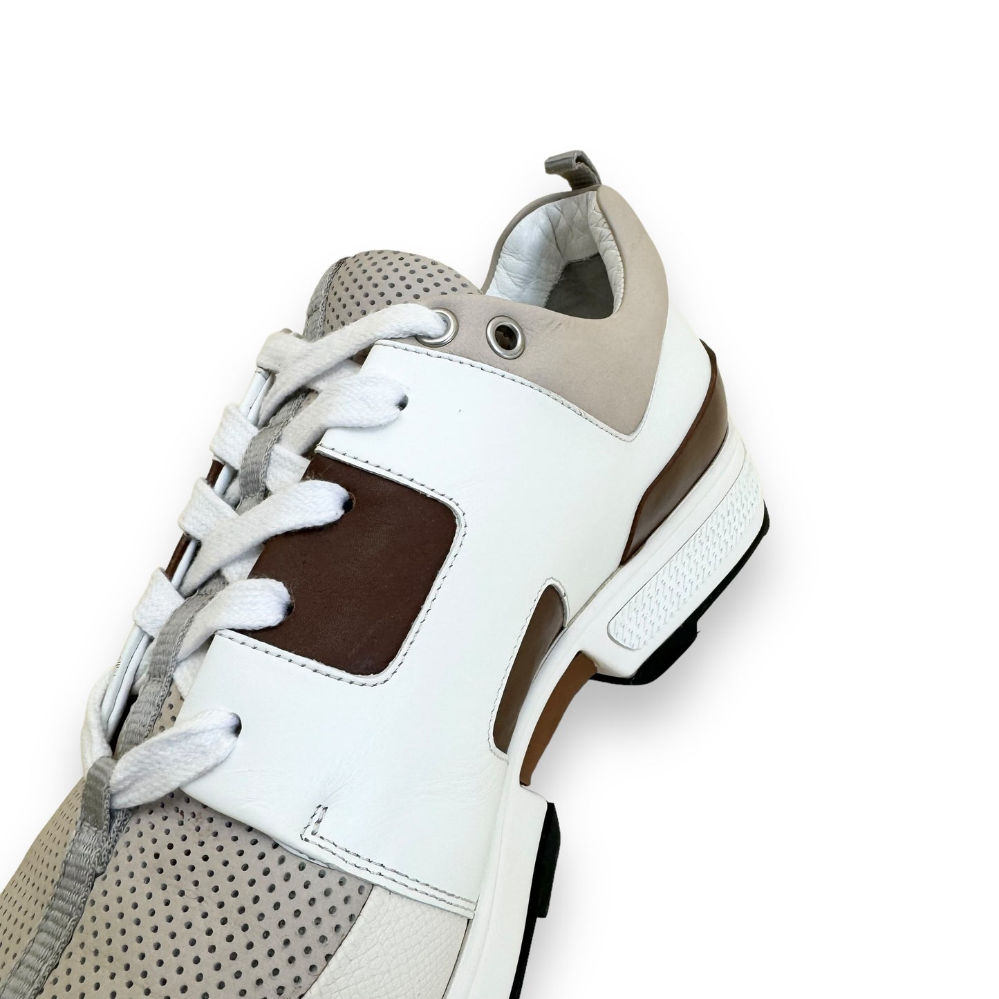 HERMES LEATHER MATCH RUNNER SNEAKER WHITE / TAN UK9.5