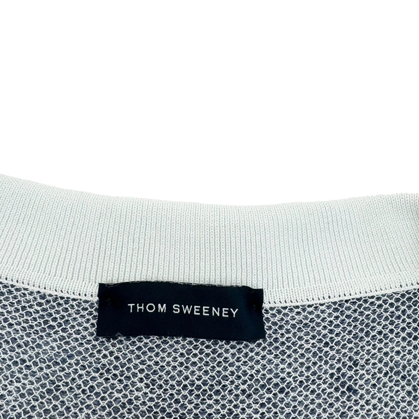 THOM SWEENEY COTTON / LINEN CONTRAST KNITTED POLO SHIRT BLUE / WHITE M