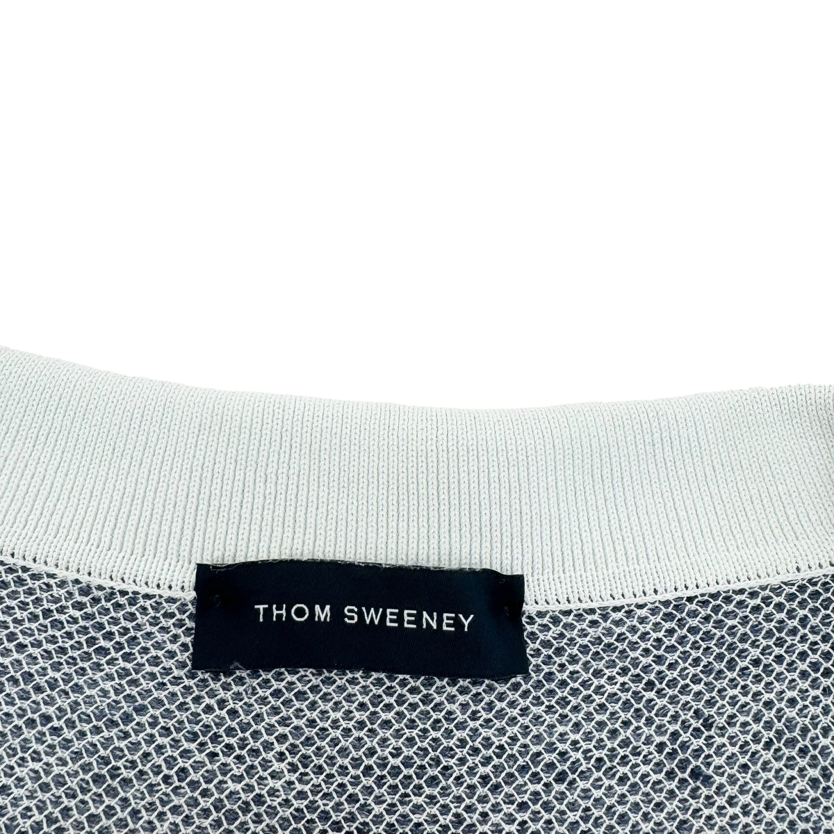 THOM SWEENEY COTTON / LINEN CONTRAST KNITTED POLO SHIRT BLUE / WHITE M