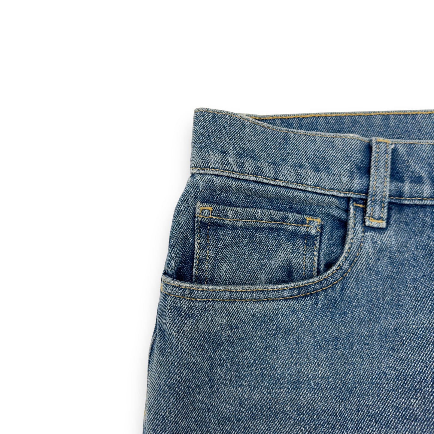 PRADA TRAINGLE-LOGO PLAQUE DISTRESSED DENIM JEANS BLUE W32”