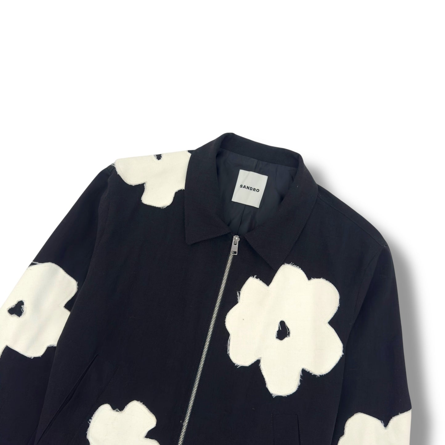 SANDRO PARIS FLOWER MOTIF ZIP UP JACKET BLACK / WHITE M