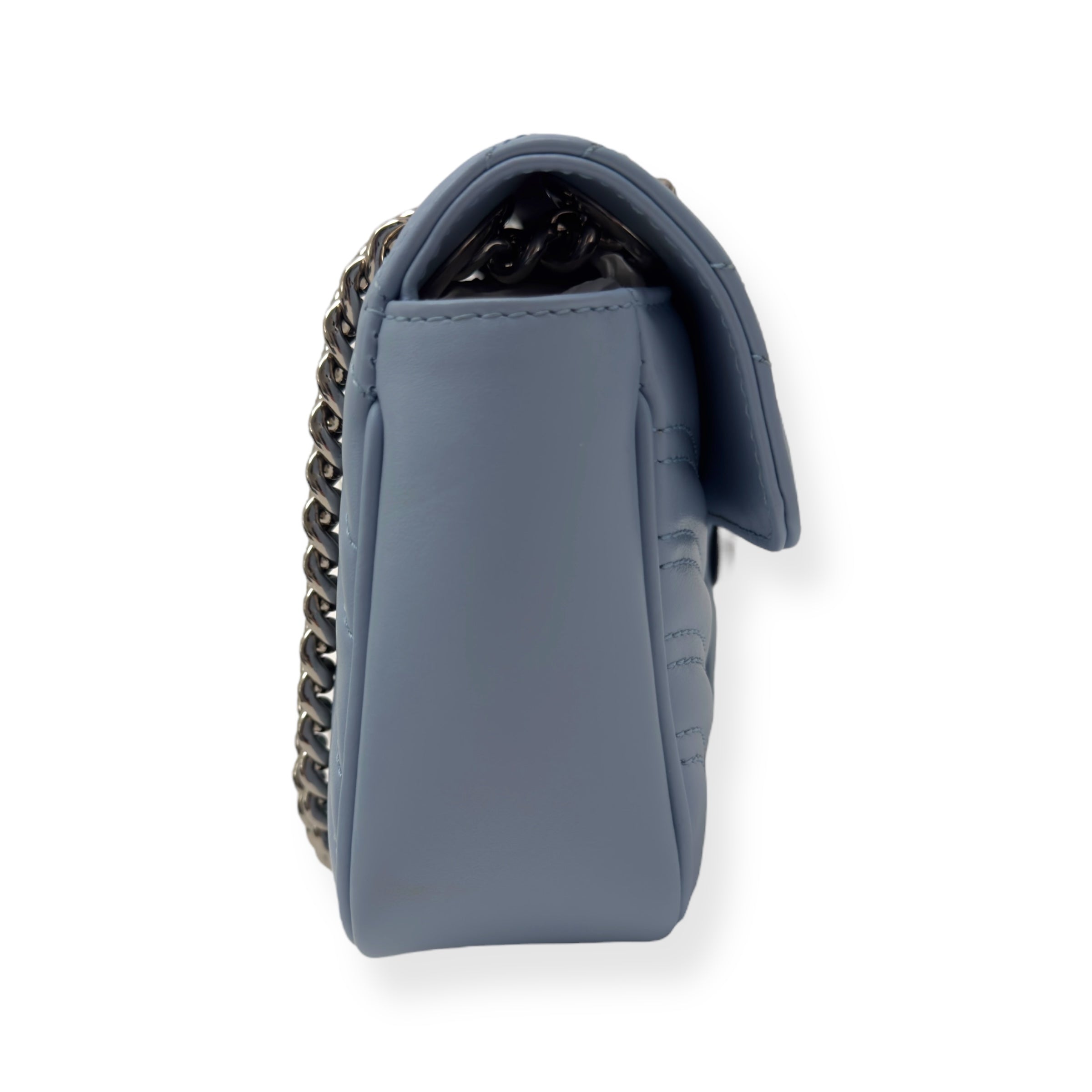 GUCCI CALFSKIN MATELASSE MINI GG MARMONT SHOULDER BAG BLUE