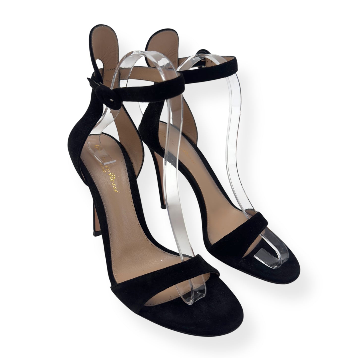 GIANVITO ROSSI PORTOFINO 105 SUEDE SANDALS BLACK 38 / UK5