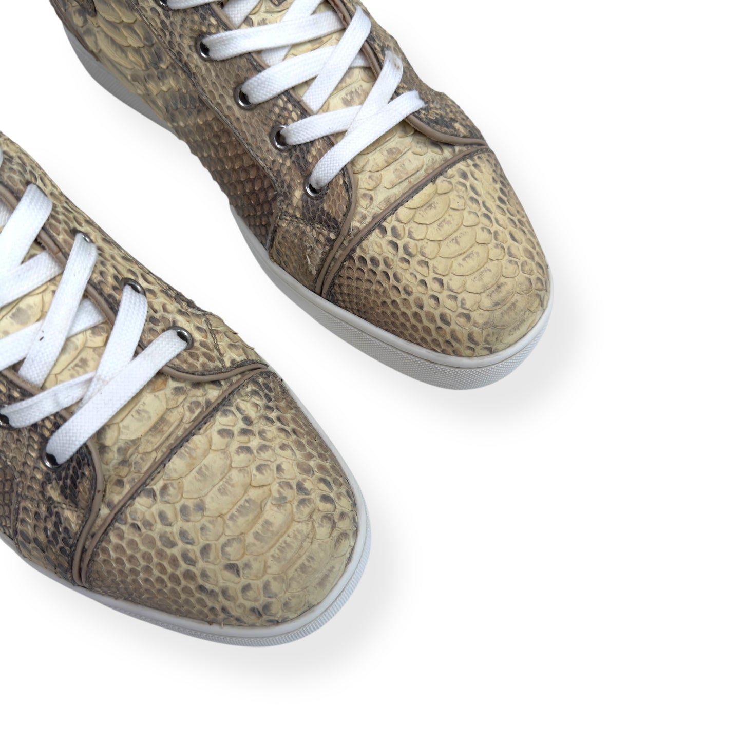 CHRISTIAN LOUBOUTIN LOUIS FLAT PYTHON ROCCIA HIGH TOP SNEAKER BEIGE 42 / UK8