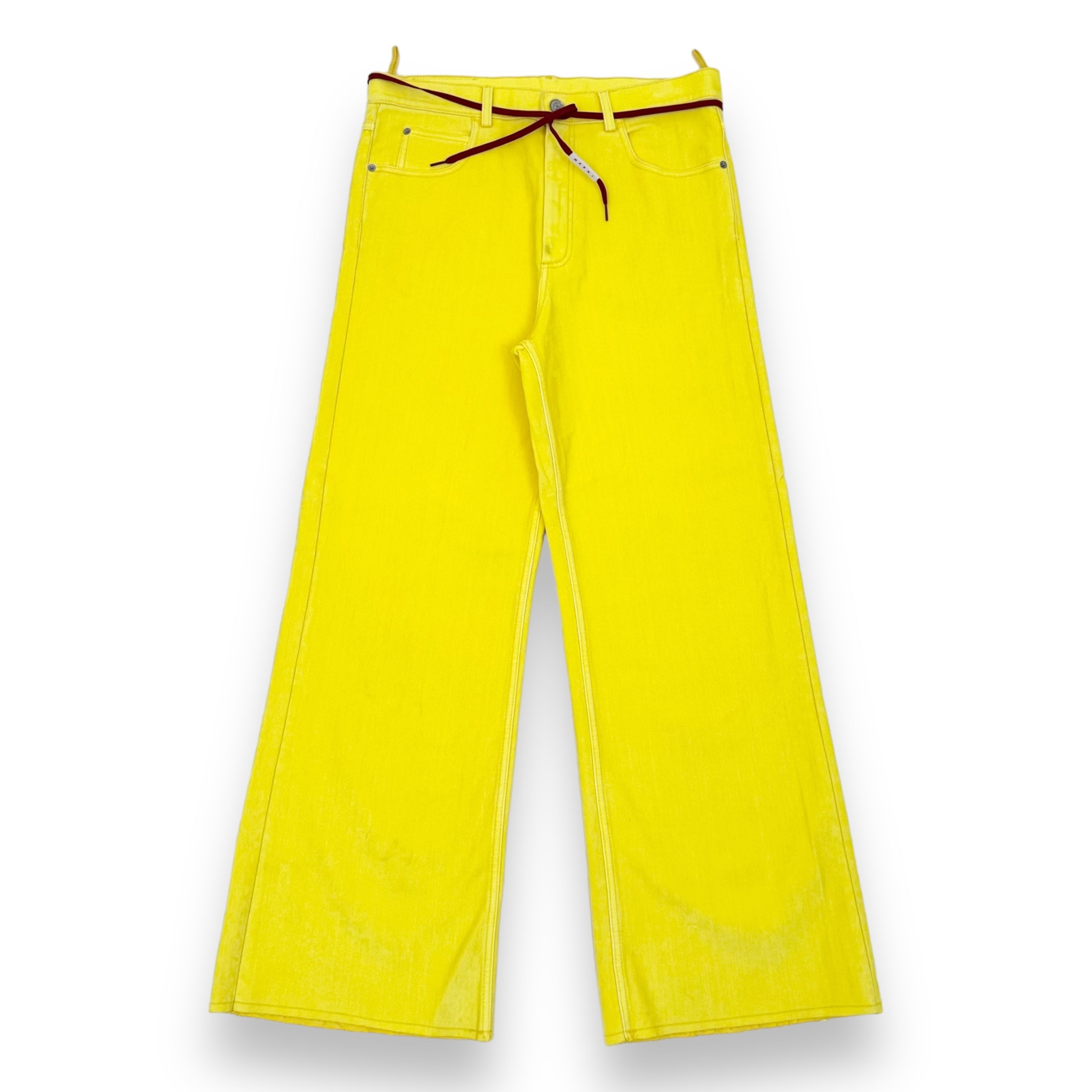 MARNI LOGO-PATCH STRETCH-COTTON FLARED TROUSERS YELLOW 34”
