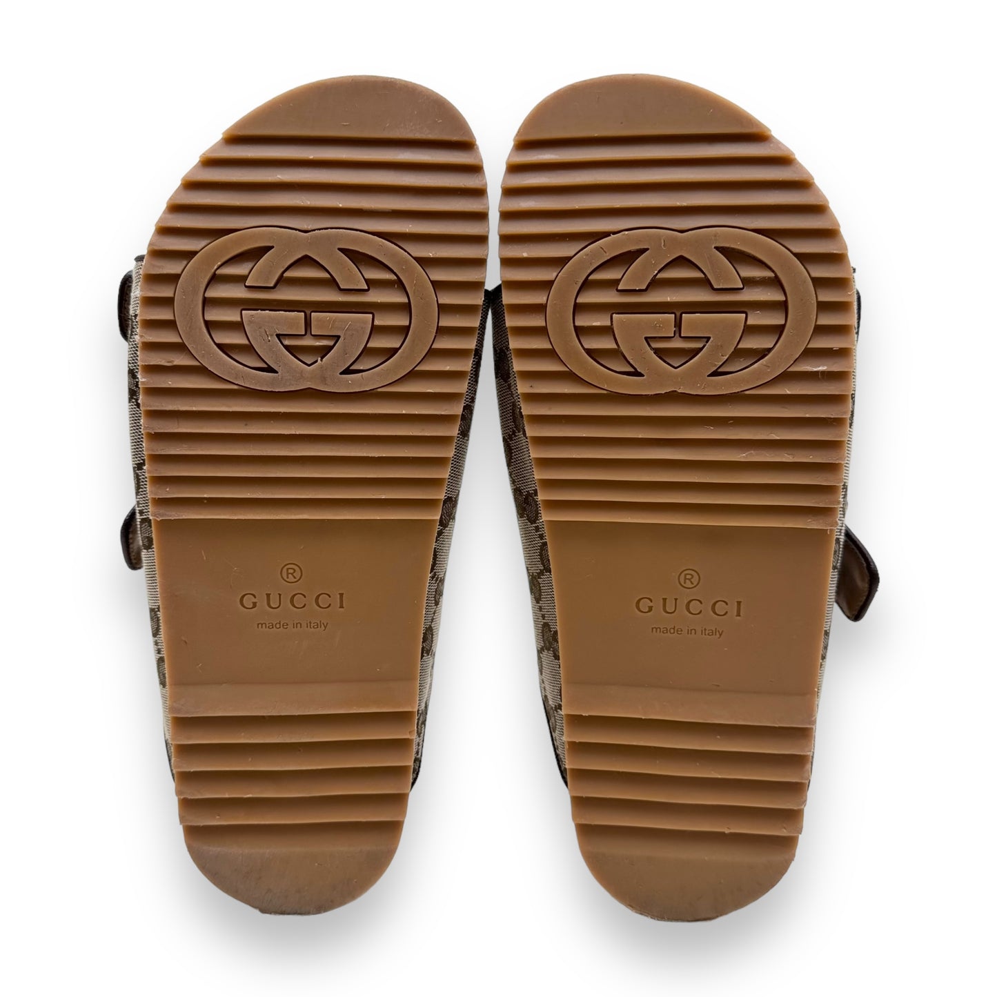 GUCCI GG MONOGRAM CANVAS SLIDE SANDAL BEIGE / EBONY UK1O