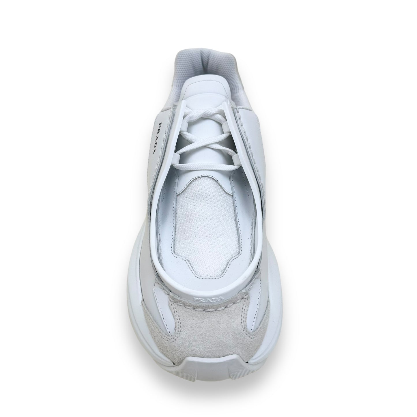 PRADA SYSTEME BRUSHED LEATHER SNEAKER WHITE UK9.5