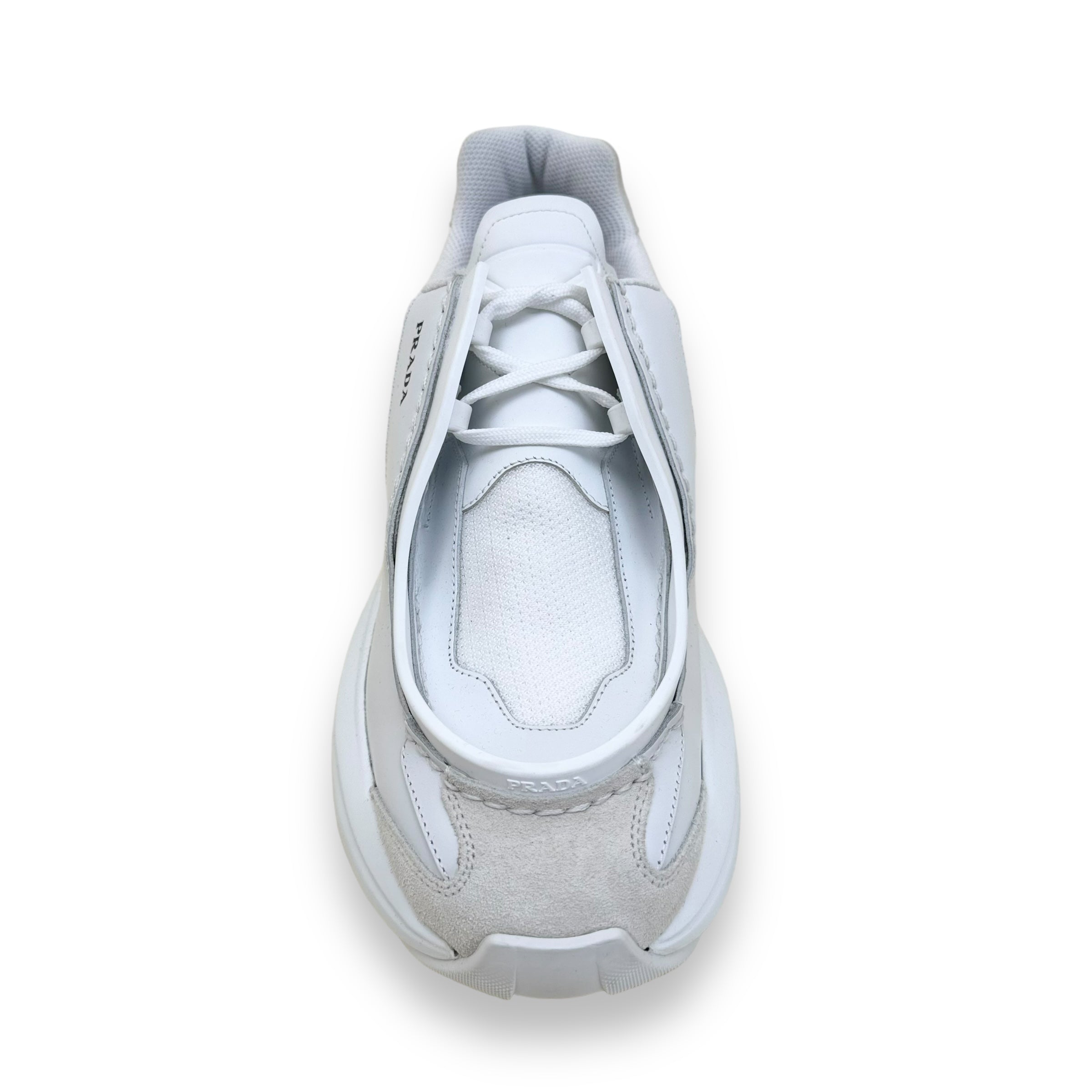 PRADA SYSTEME BRUSHED LEATHER SNEAKER WHITE UK9.5