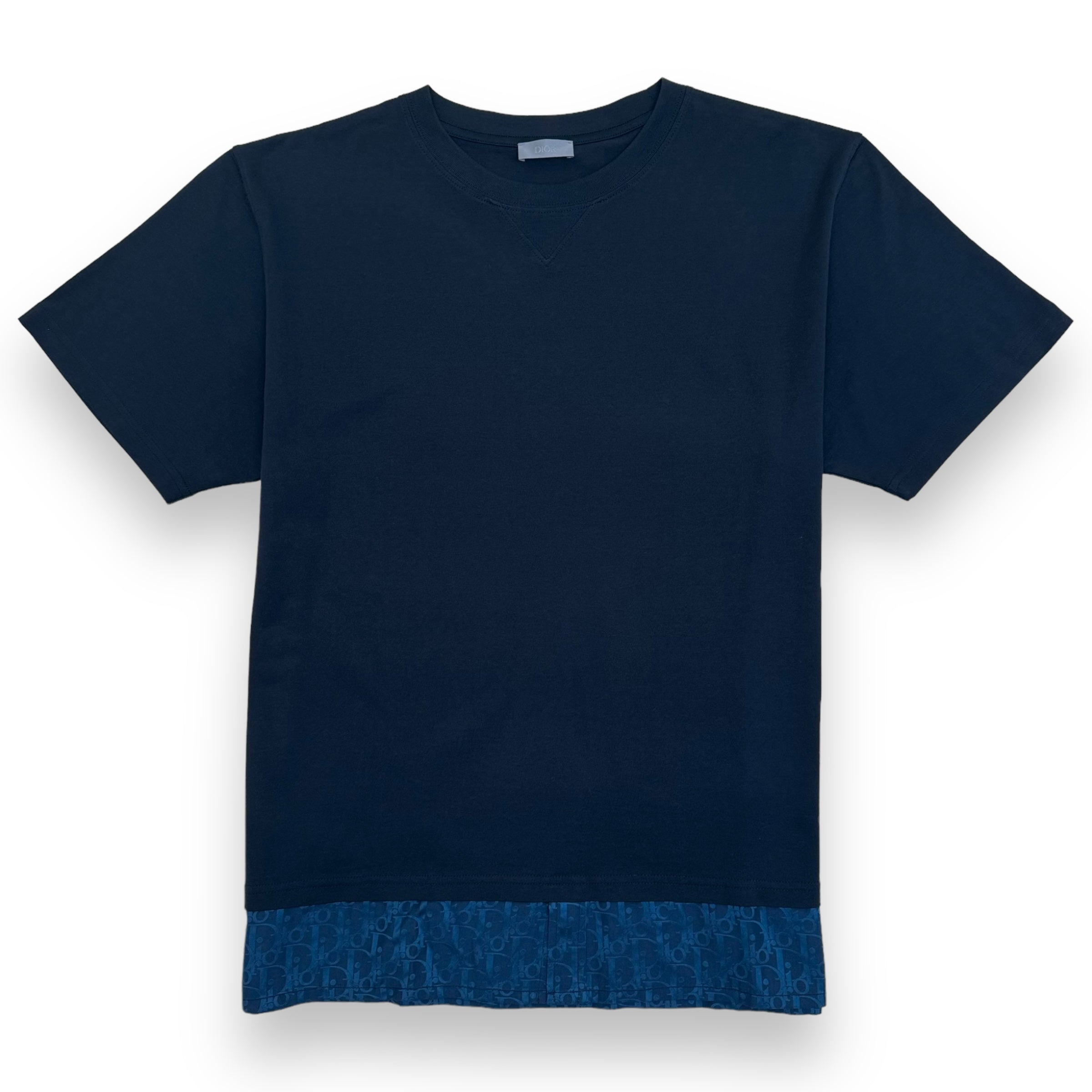 DIOR OBLIQUE LAYERED SILK TRIM T-SHIRT NAVY XL