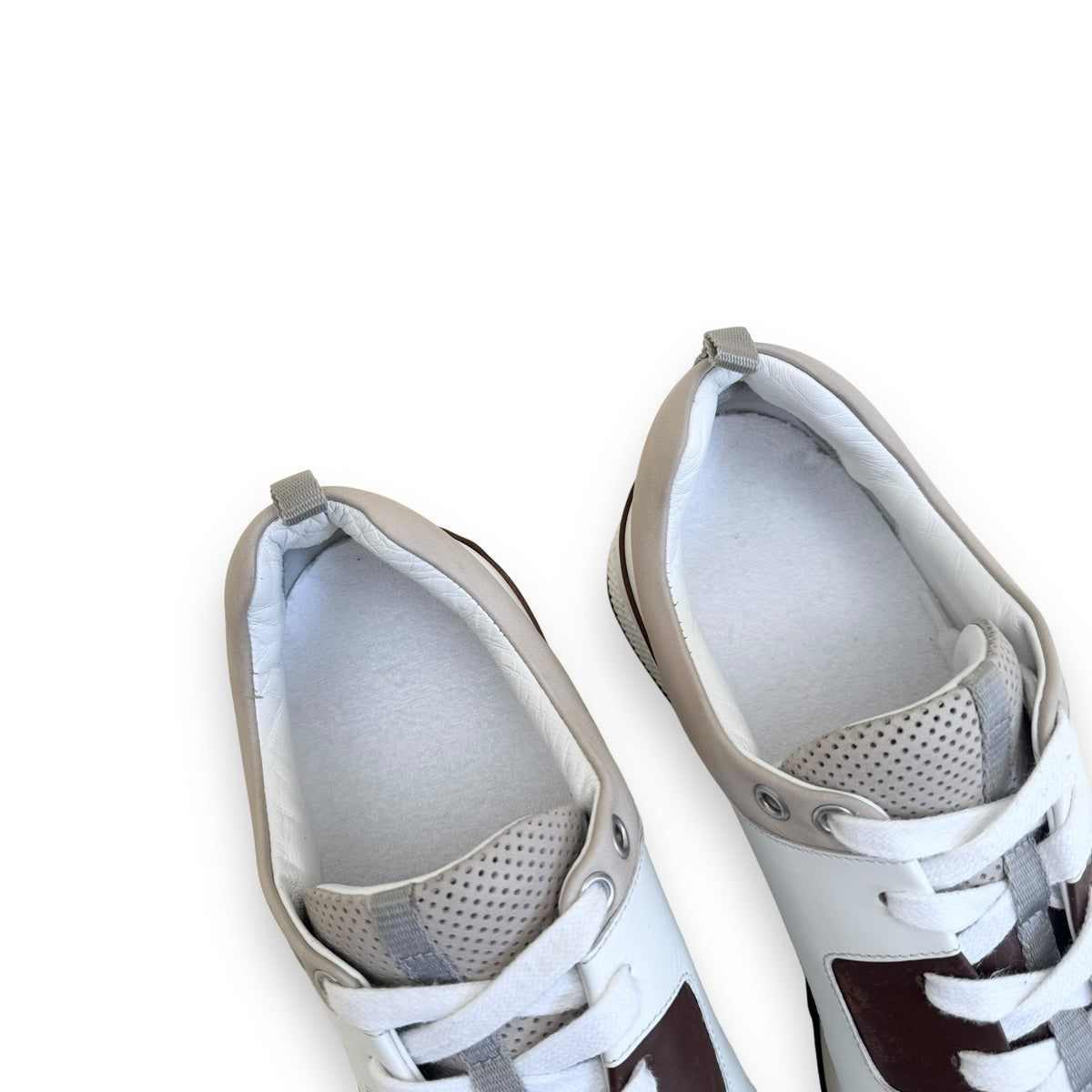 HERMES LEATHER MATCH RUNNER SNEAKER WHITE / TAN UK9.5