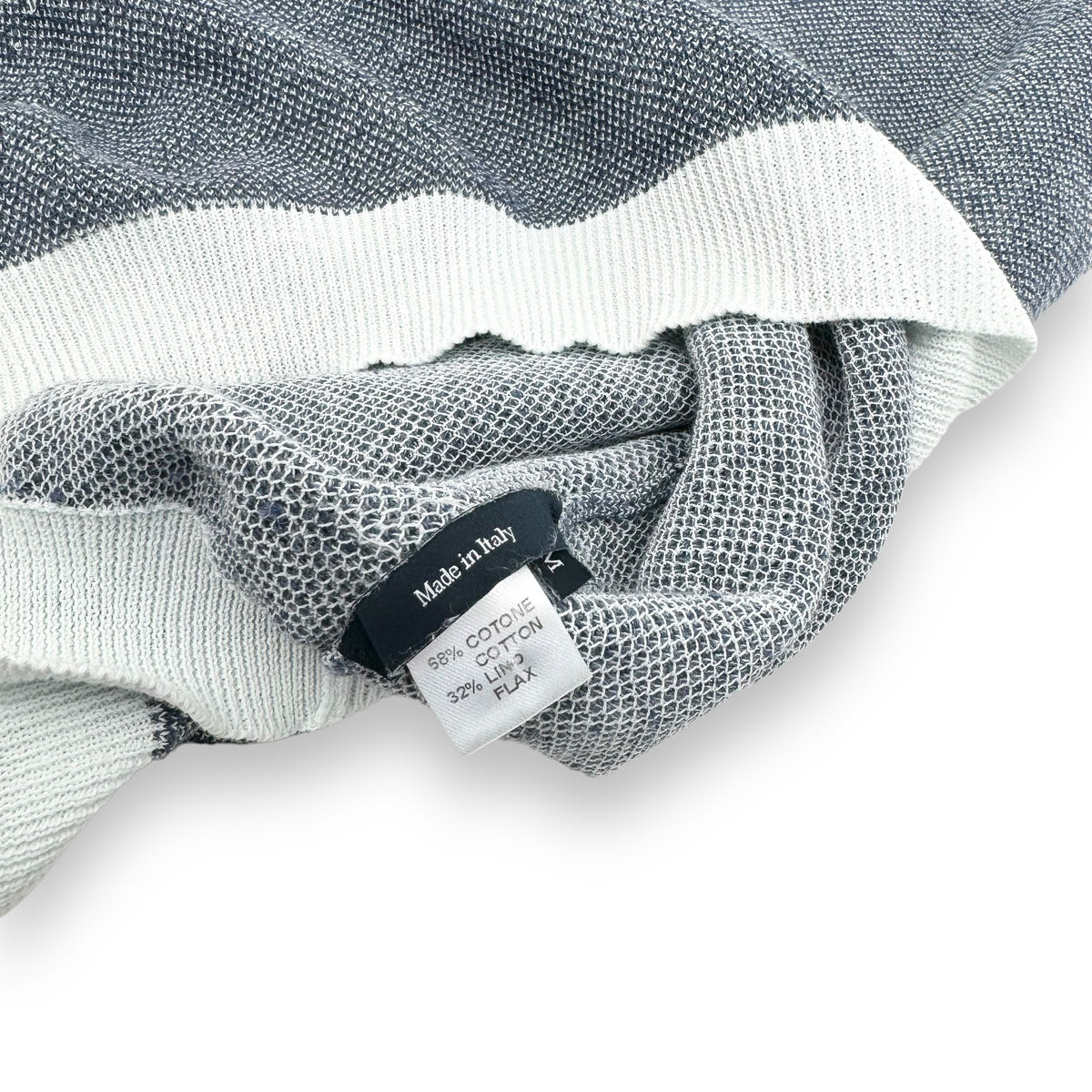 THOM SWEENEY COTTON / LINEN CONTRAST KNITTED POLO SHIRT BLUE / WHITE M