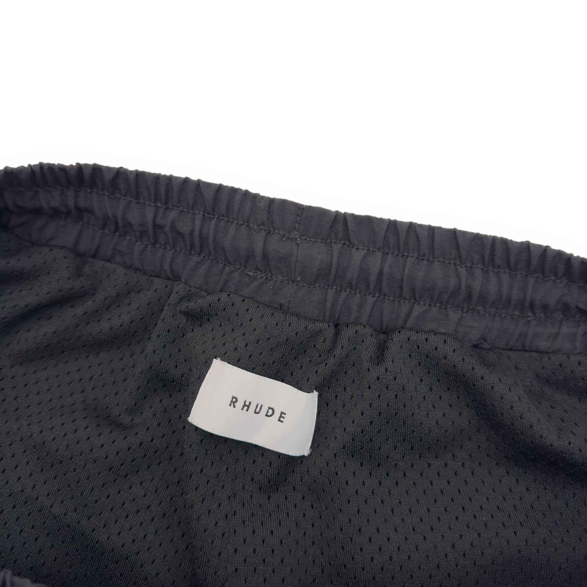 RHUDE LOGO NYLON SHORTS BLACK / WHITE M