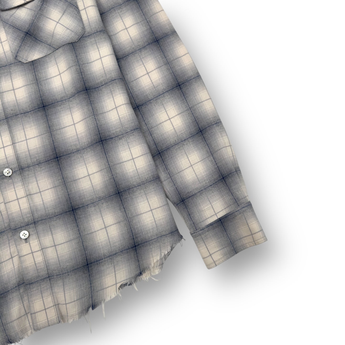 AMIRI FLANNEL LOGO APPLIQUÉ BRUSHED COTTON SHIRT BLUE / BLACK M