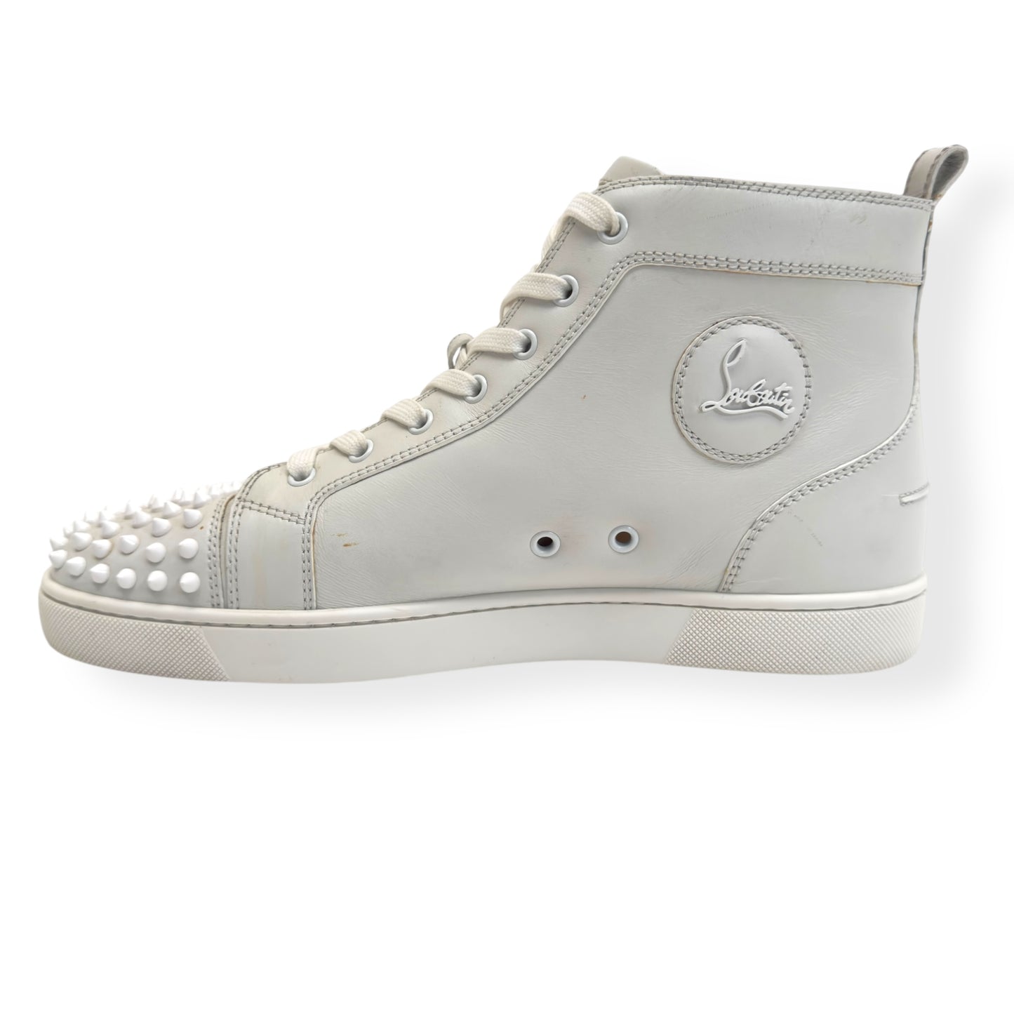 CHRISTIAN LOUBOUTIN LOU SPIKE FLAT CALF HIGH TOP SNEAKER WHITE UK10.5