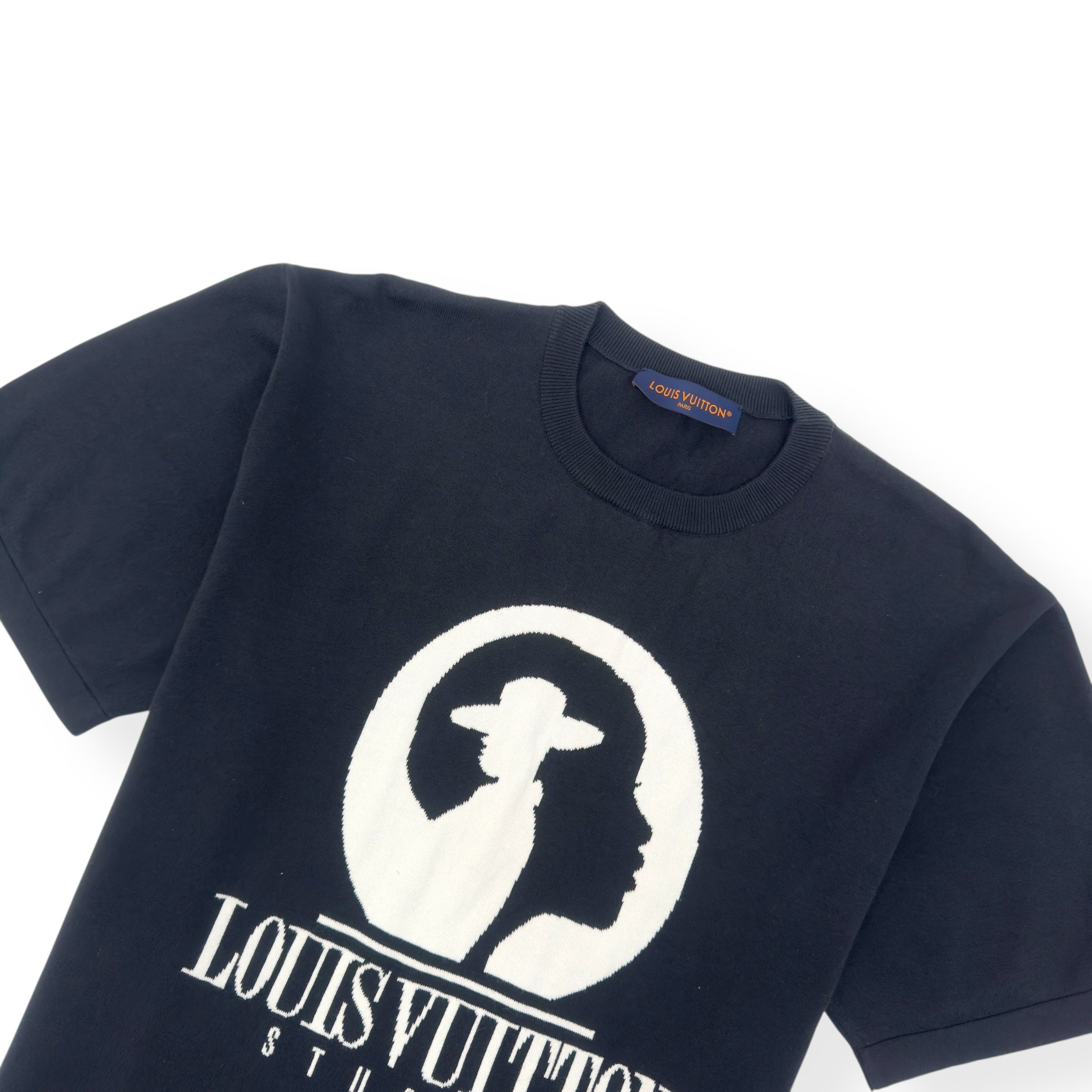 LOUIS VUITTON COTTON INTARSIA STUDIOS T-SHIRT BLACK / WHITE XXL