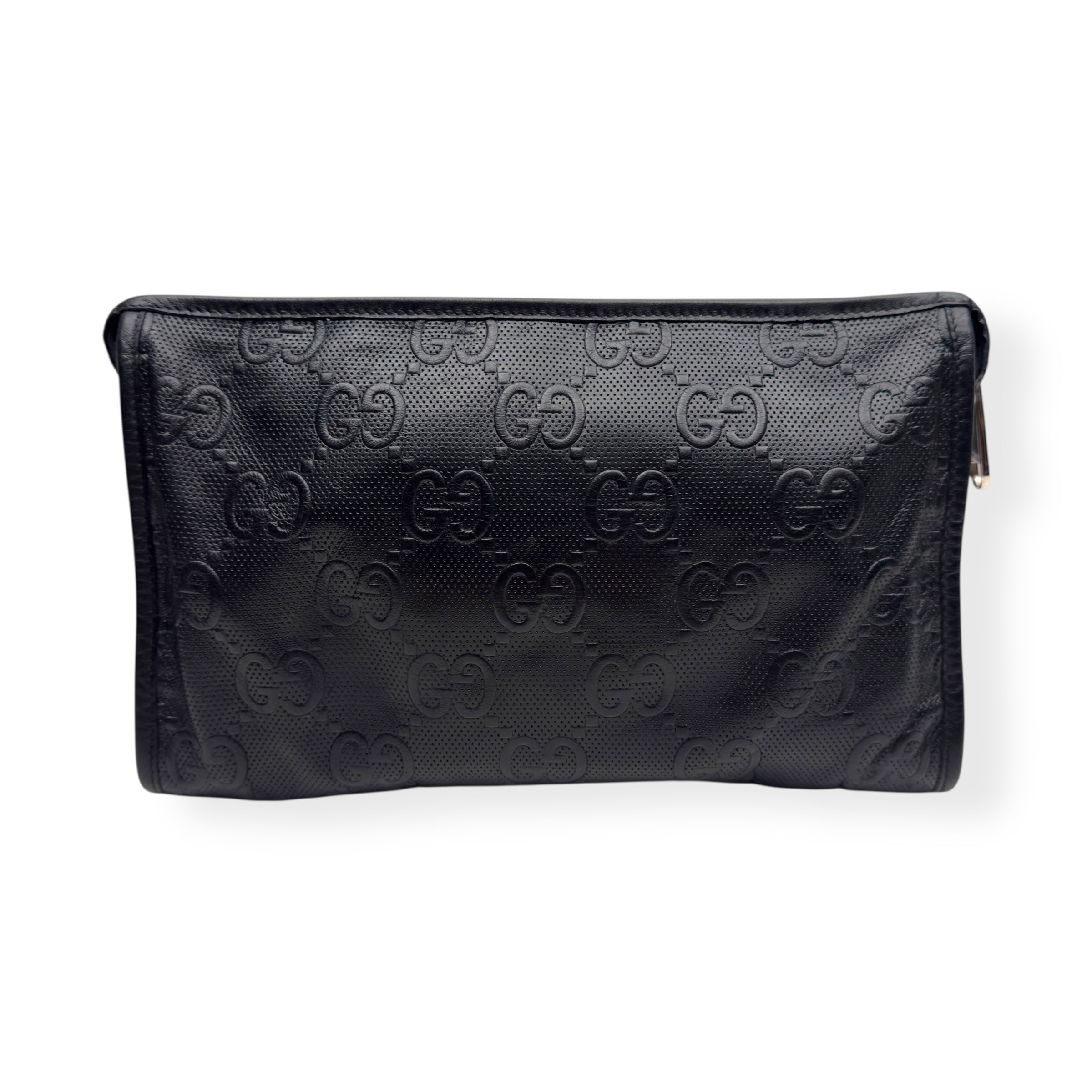 GUCCI GG EMBOSSED CLUTCH BAG BLACK S