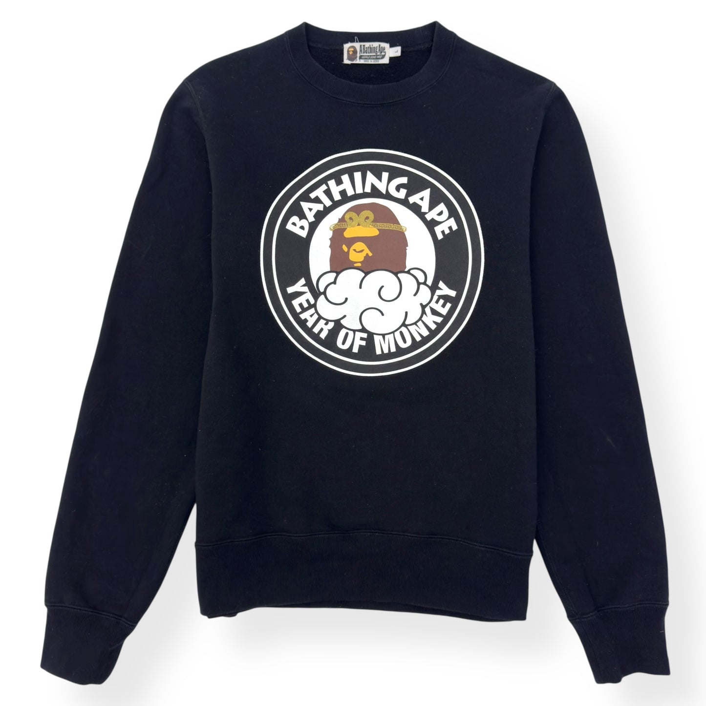 A BATHING APE LOGO CREWNECK SWEATSHIRT BLACK L