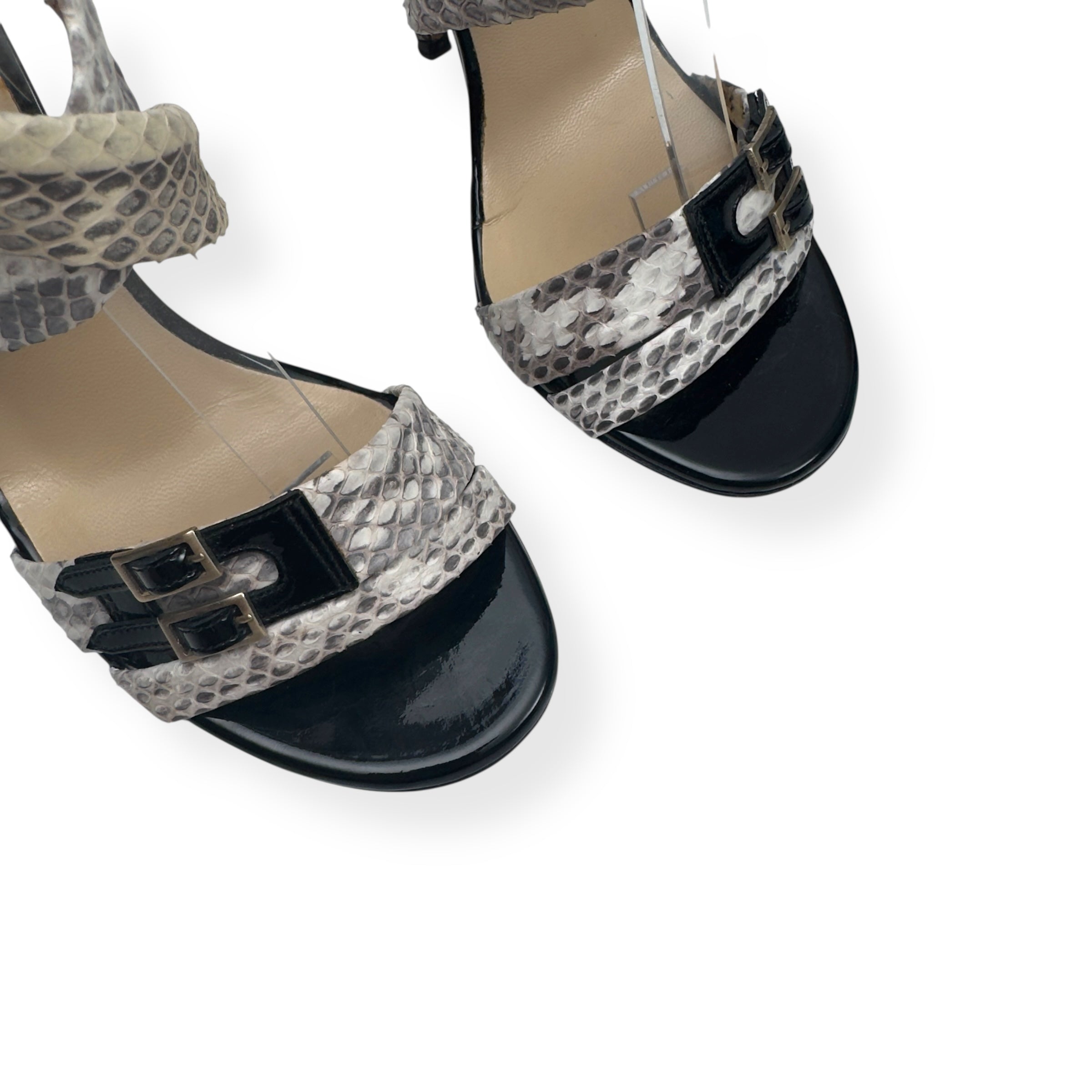 JIMMY CHOO ELAPHE PYTHON / PATENT LEATHER HEELS GREY / BLACK 36 / UK3