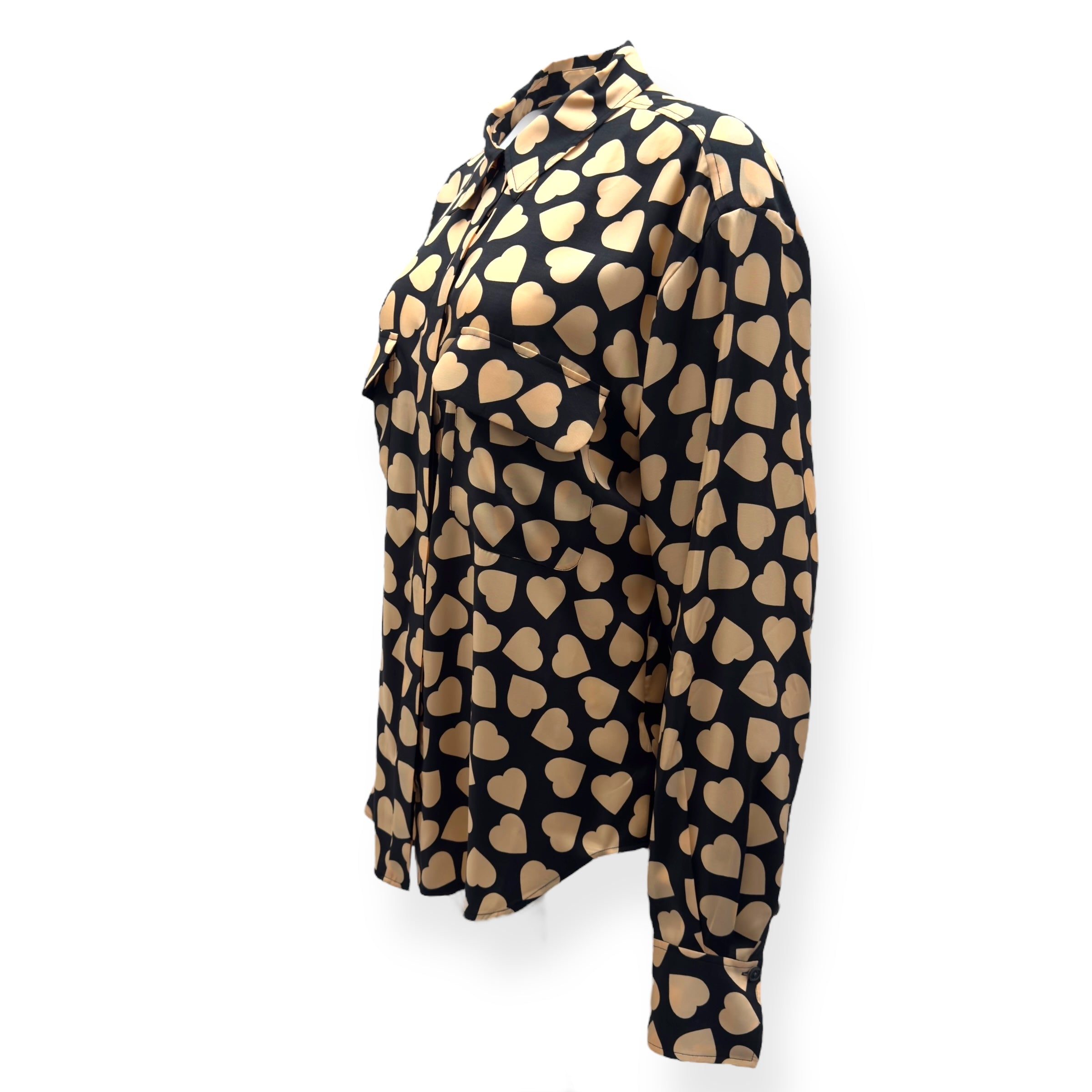 EQUIPMENT MELANNI HEART-PRINT SATIN-JERSEY SHIRT BLOUSE BLACK XL