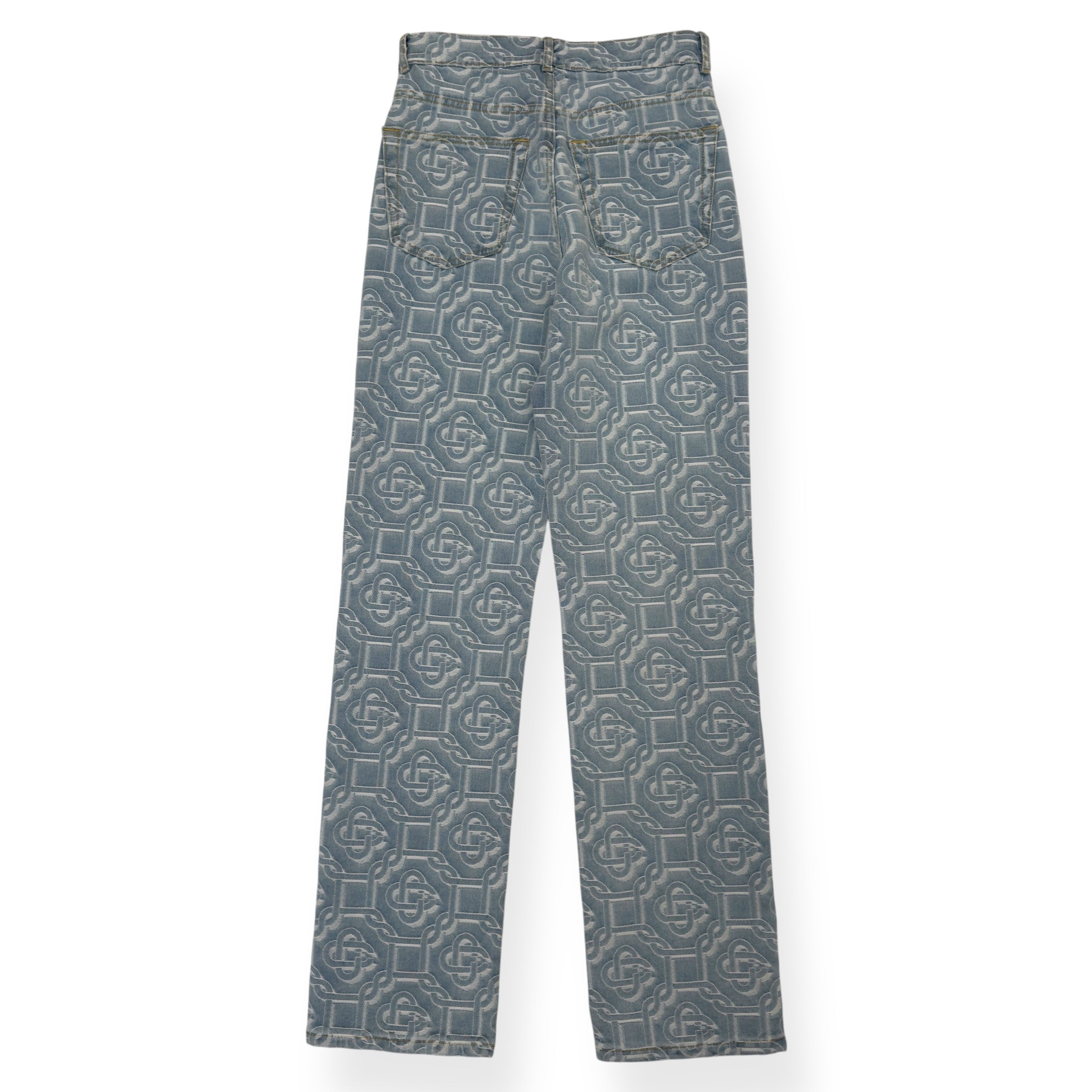 CASABLANCA BLEACHED MONOGRAM STRAIGHT-LEG DENIM JEANS BLUE W26”