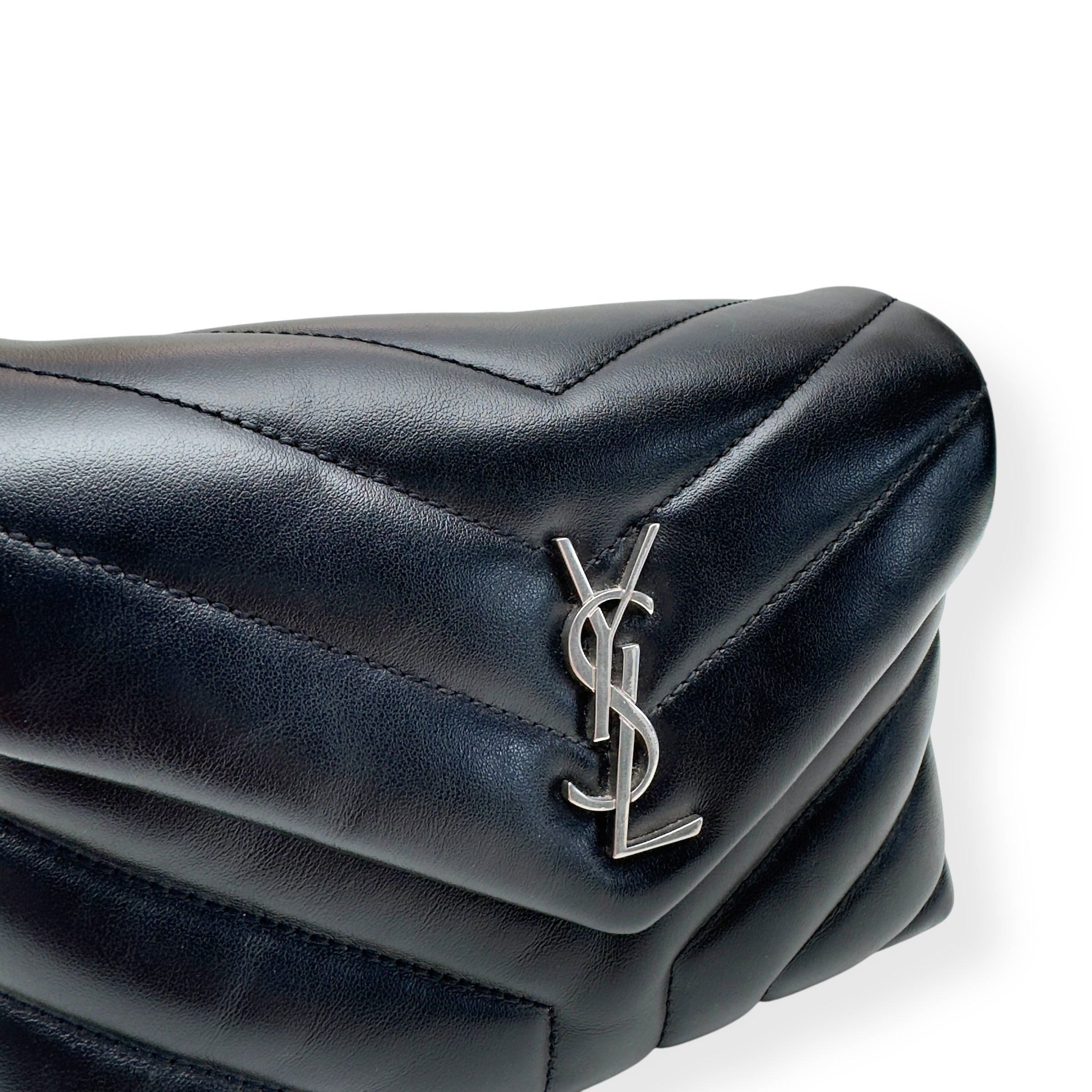 SAINT LAURENT TOY QUILTED LEATHER CROSS-BODY BAG BLACK / SILVER S