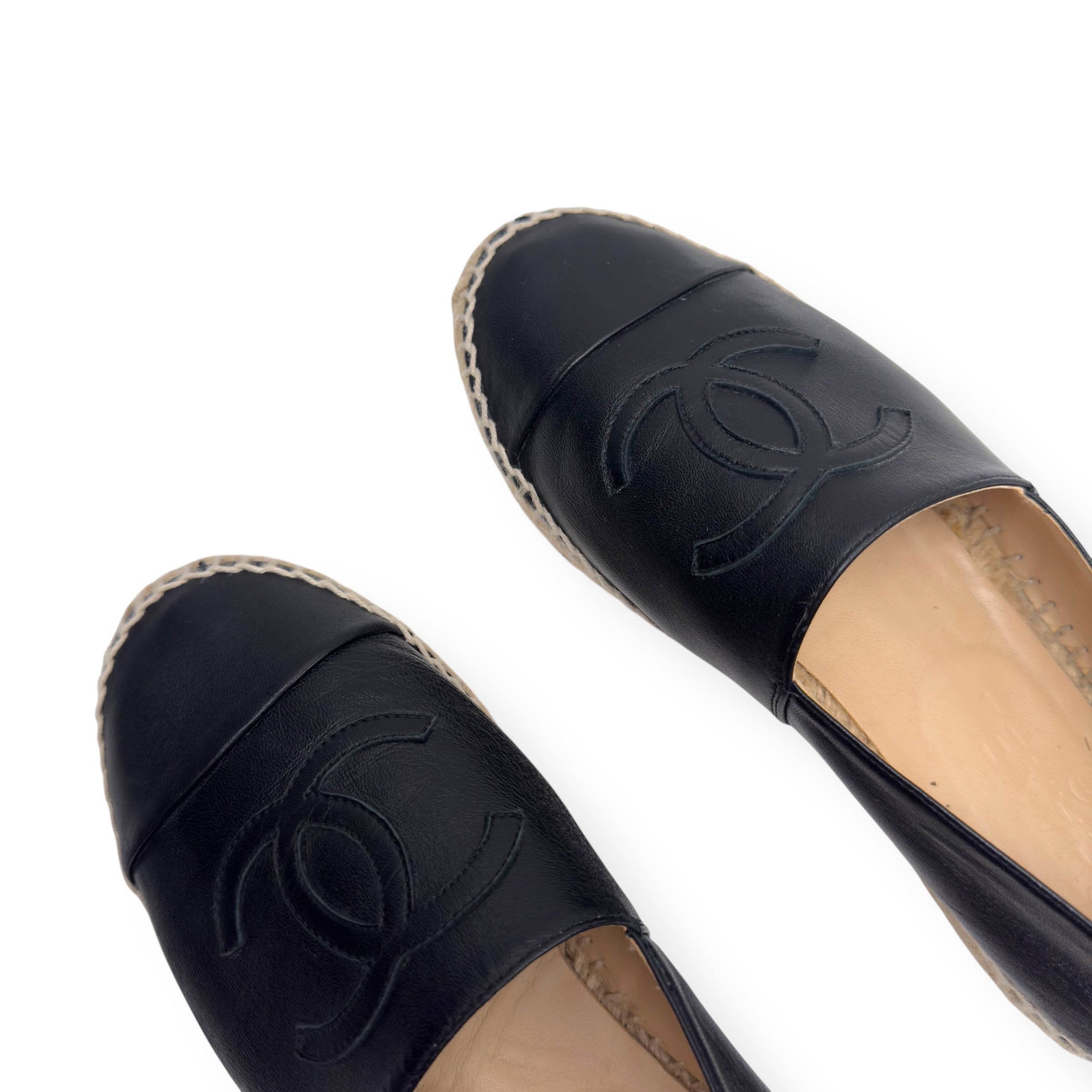 CHANEL LAMBSKIN CC ESPADRILLES BLACK 38 / UK5