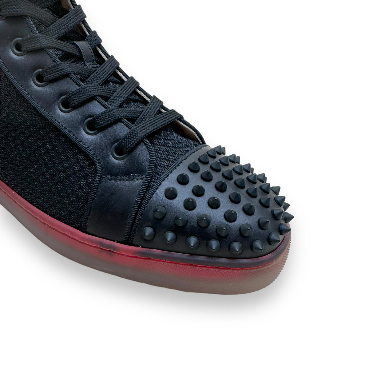CHRISTIAN LOUBOUTIN FUN LOU SPIKE HIGH TOP SNEAKER BLACK / RED UK9