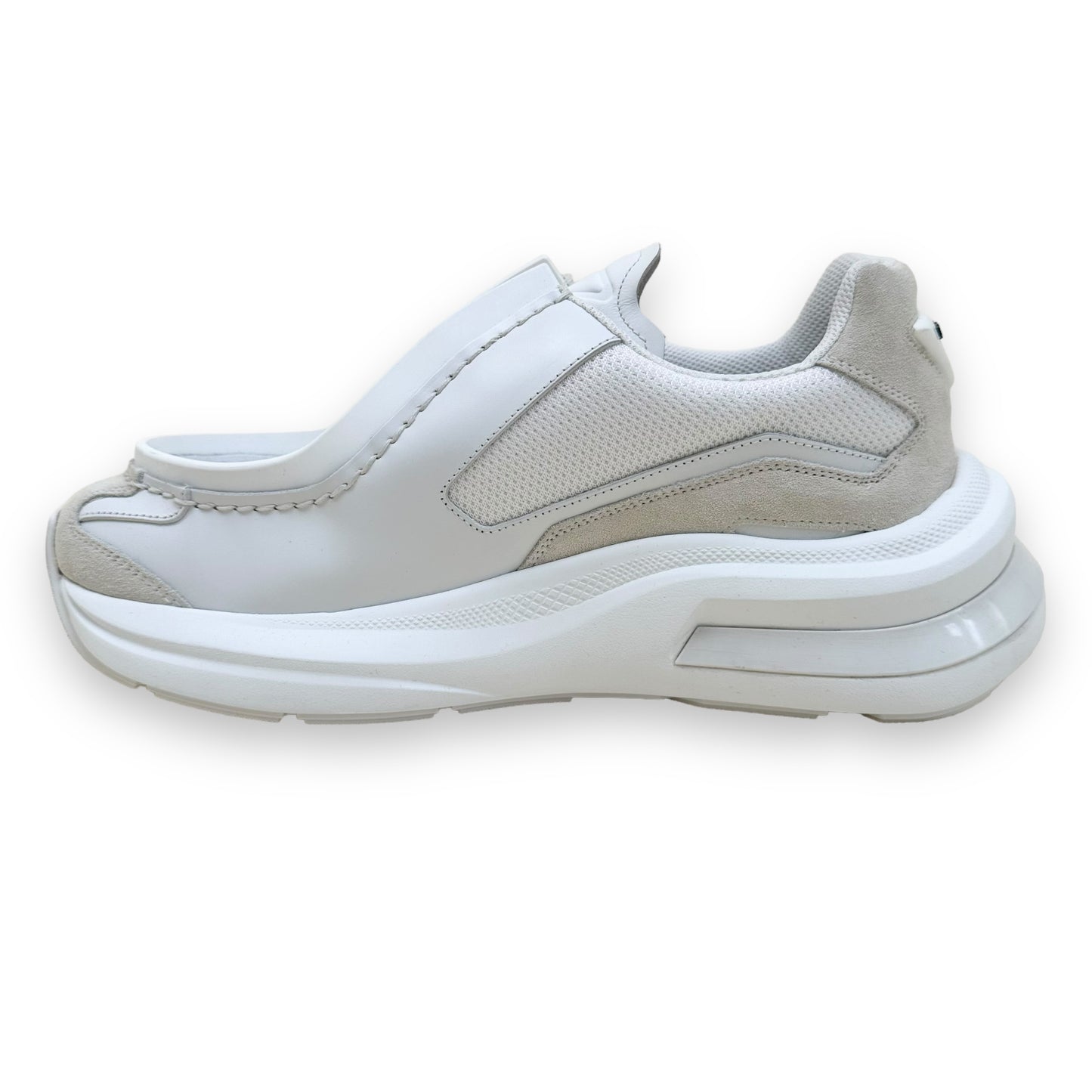 PRADA SYSTEME BRUSHED LEATHER SNEAKER WHITE UK9.5