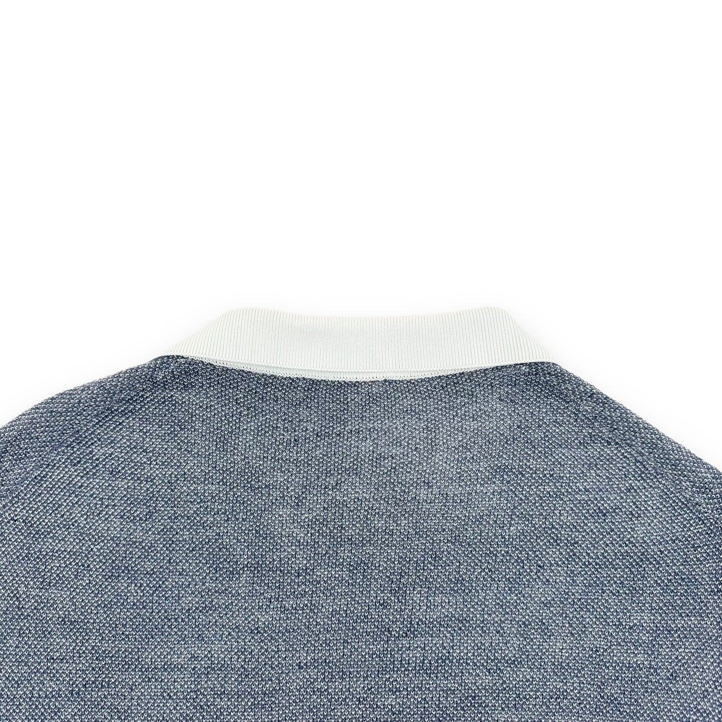 THOM SWEENEY COTTON / LINEN CONTRAST KNITTED POLO SHIRT BLUE / WHITE M