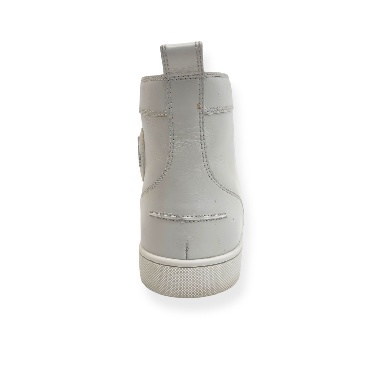 CHRISTIAN LOUBOUTIN LOU SPIKE FLAT CALF HIGH TOP SNEAKER WHITE UK10.5