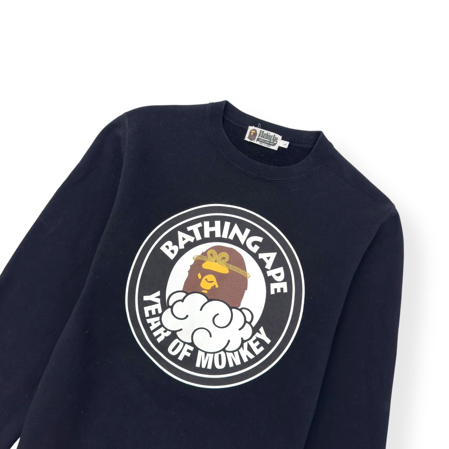 A BATHING APE LOGO CREWNECK SWEATSHIRT BLACK L