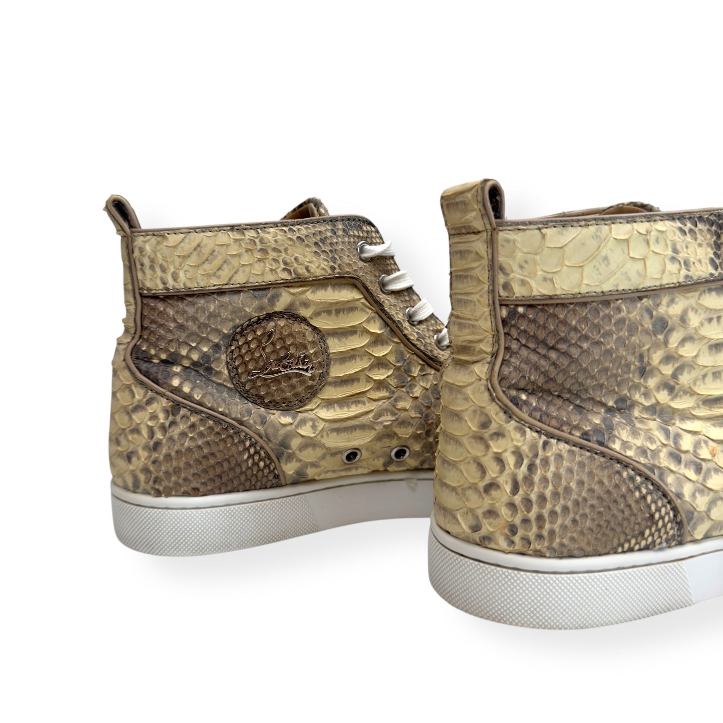 CHRISTIAN LOUBOUTIN LOUIS FLAT PYTHON ROCCIA HIGH TOP SNEAKER BEIGE 42 / UK8