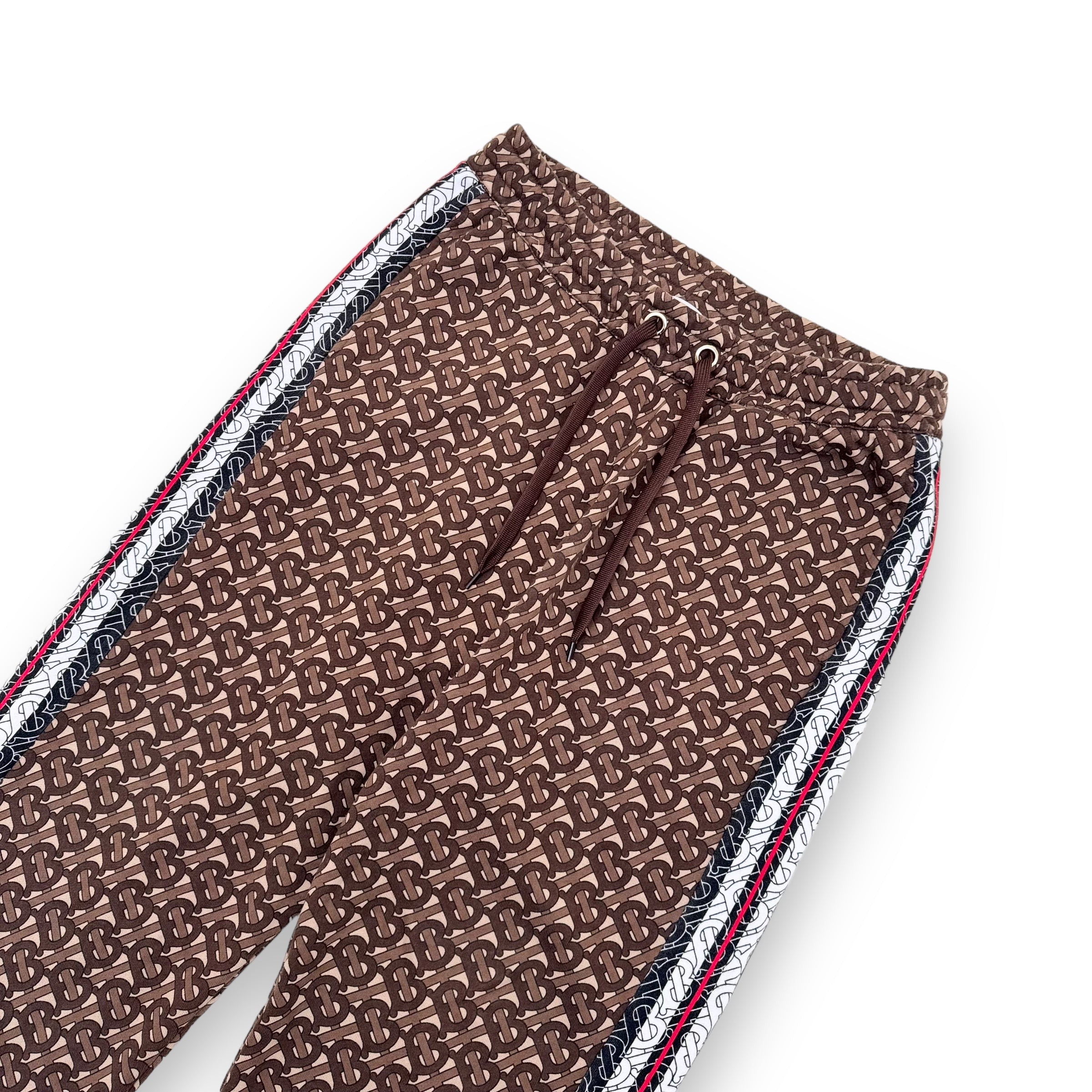 BURBERRY MONOGRAM STRIPE PRINT COTTON SWEATPANTS BROWN M