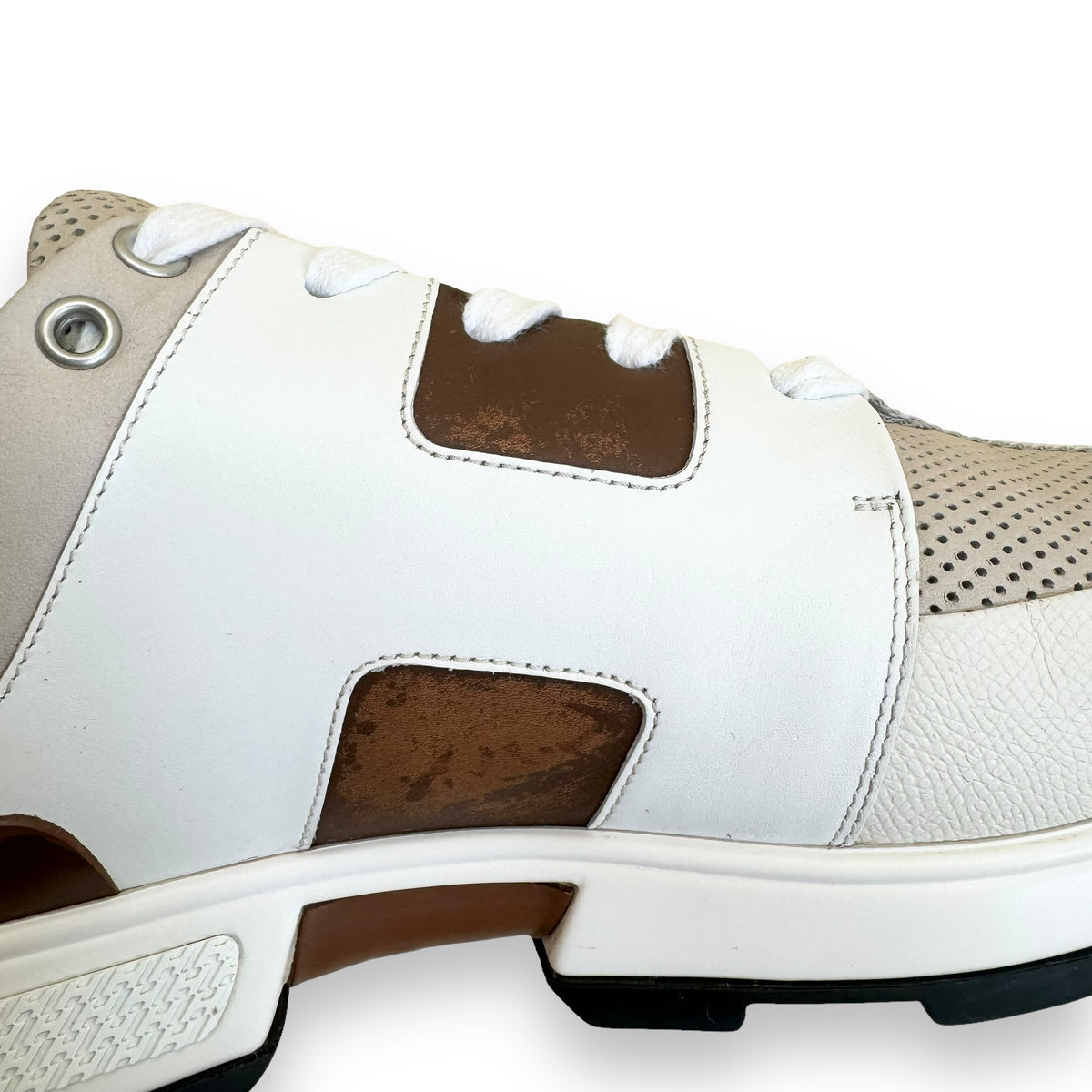HERMES LEATHER MATCH RUNNER SNEAKER WHITE / TAN UK9.5