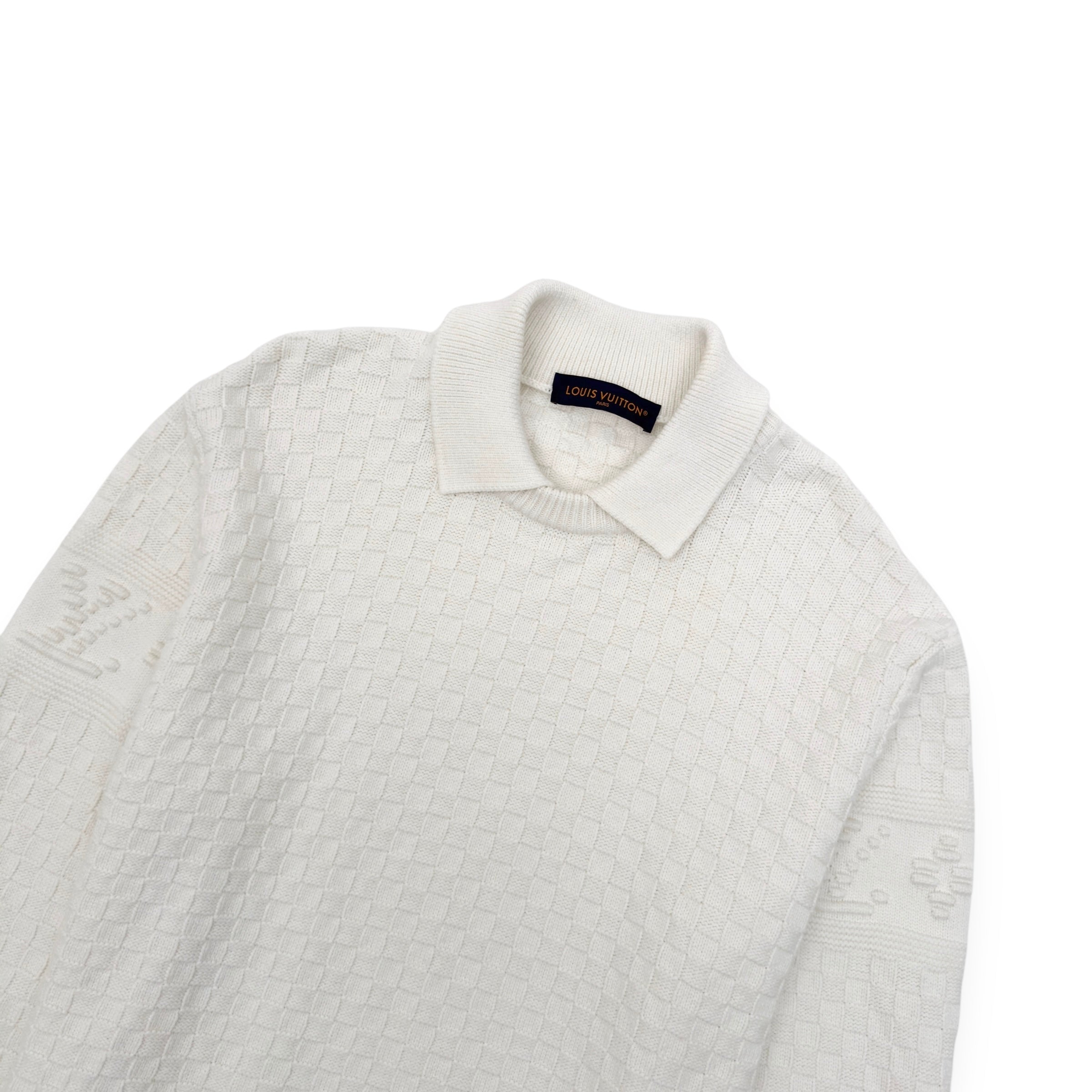 LOUIS VUITTON WOOL COLLARED DAMIER PULLOVER JUMPER WHITE XL
